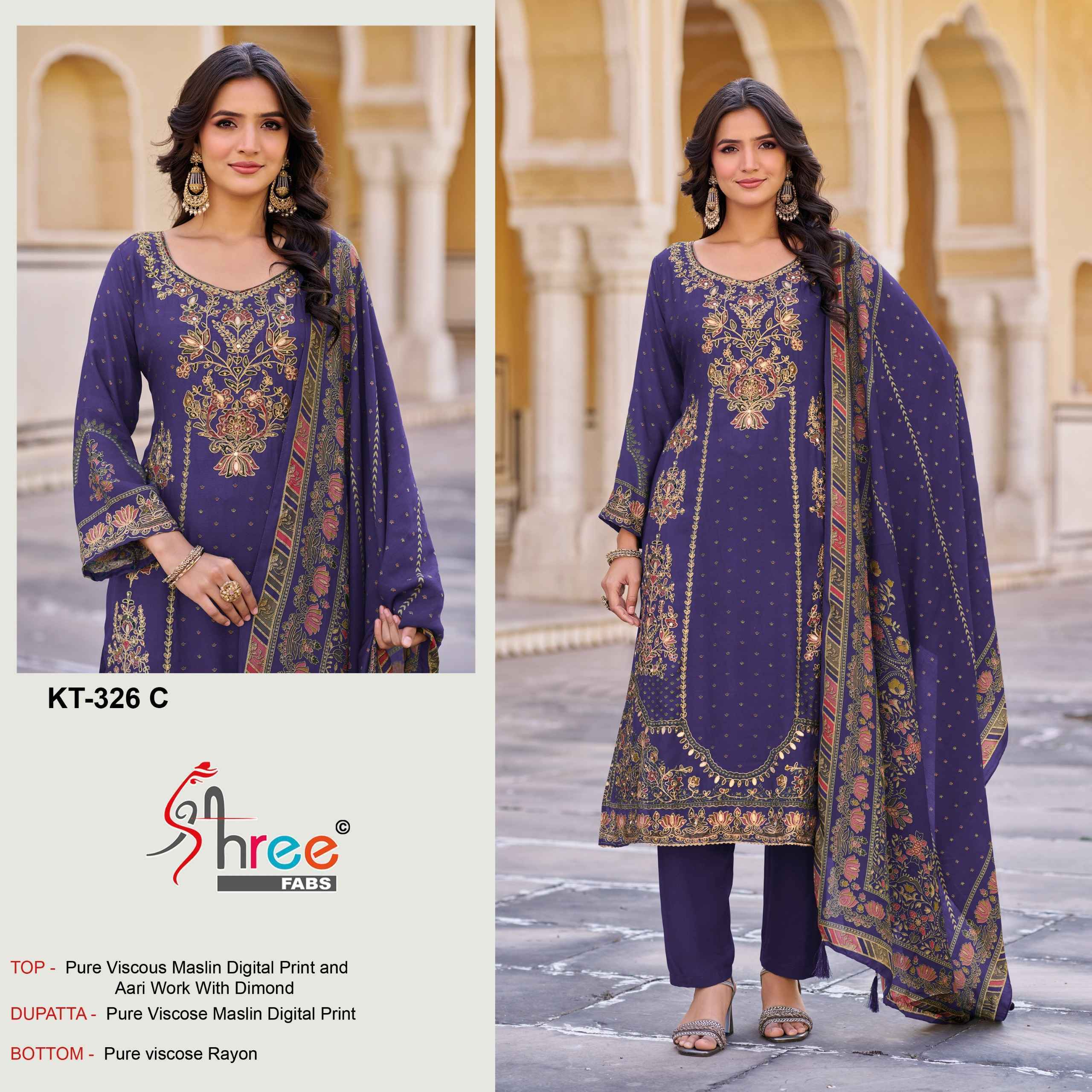 Shree Fabs KT 326 Viscous Maslin Salwar Kameez Wholesale Rate ( 4 Pcs Catalog )