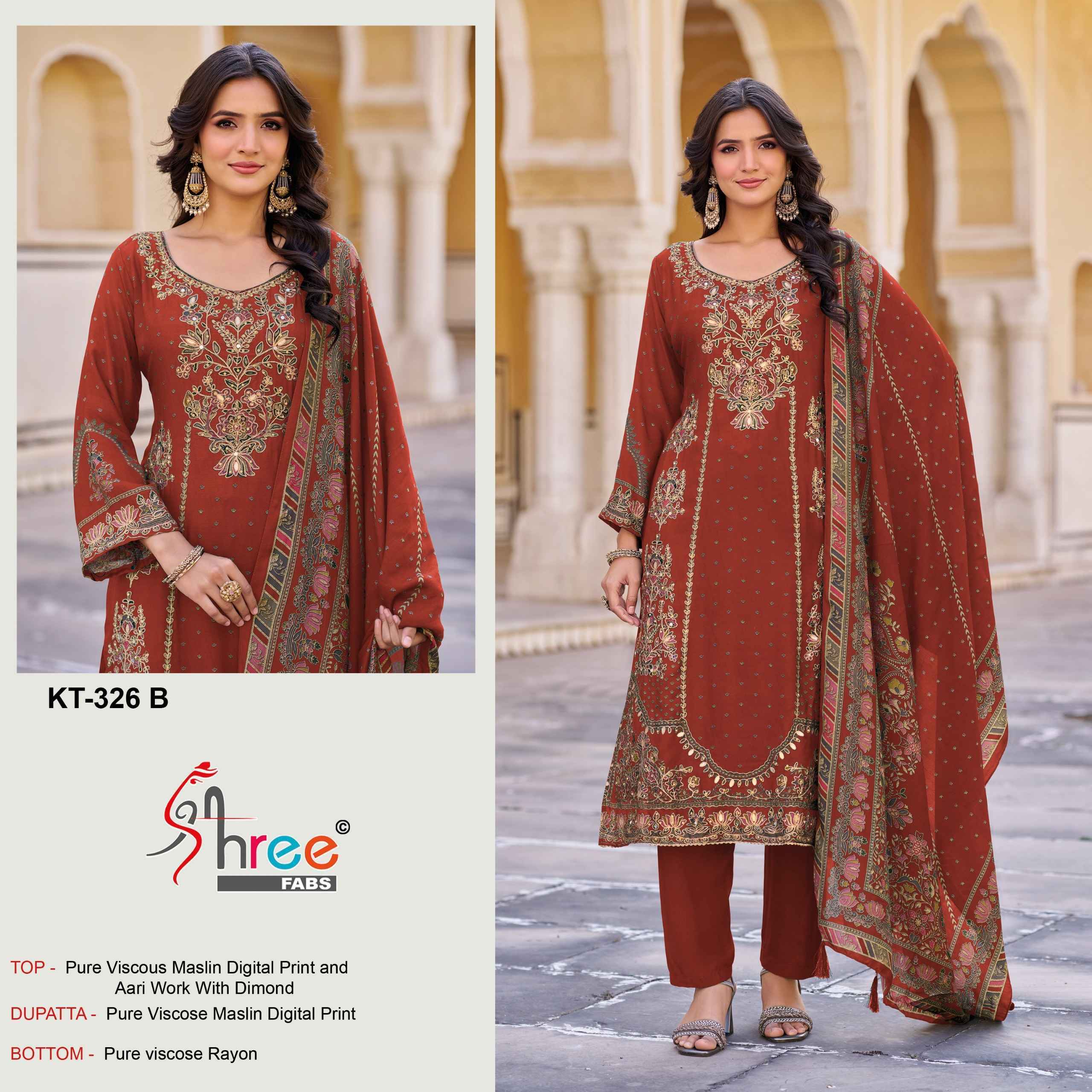 Shree Fabs KT 326 Viscous Maslin Salwar Kameez Wholesale Rate ( 4 Pcs Catalog )