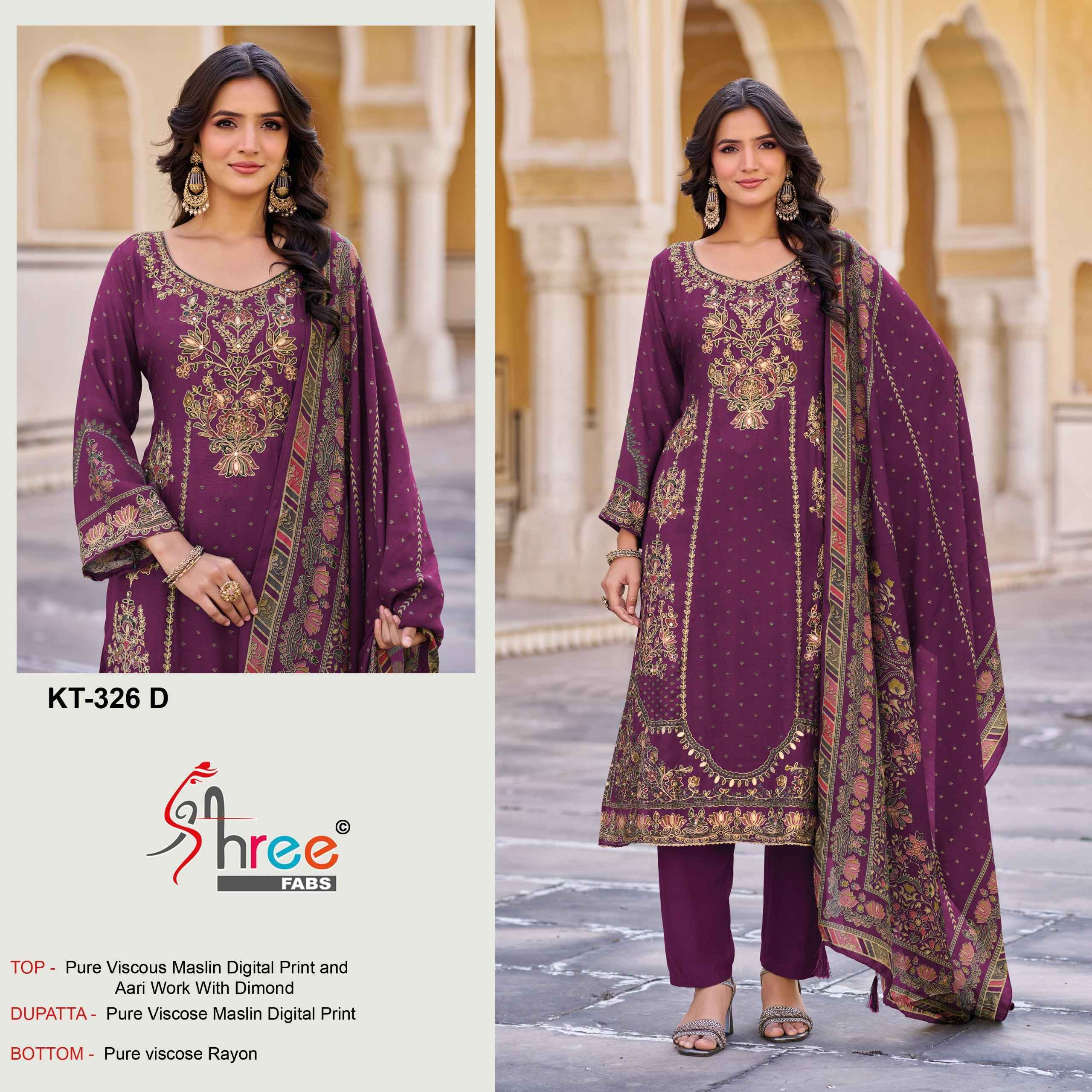 Shree Fabs KT 326 Viscous Maslin Salwar Kameez Wholesale Rate ( 4 Pcs Catalog )