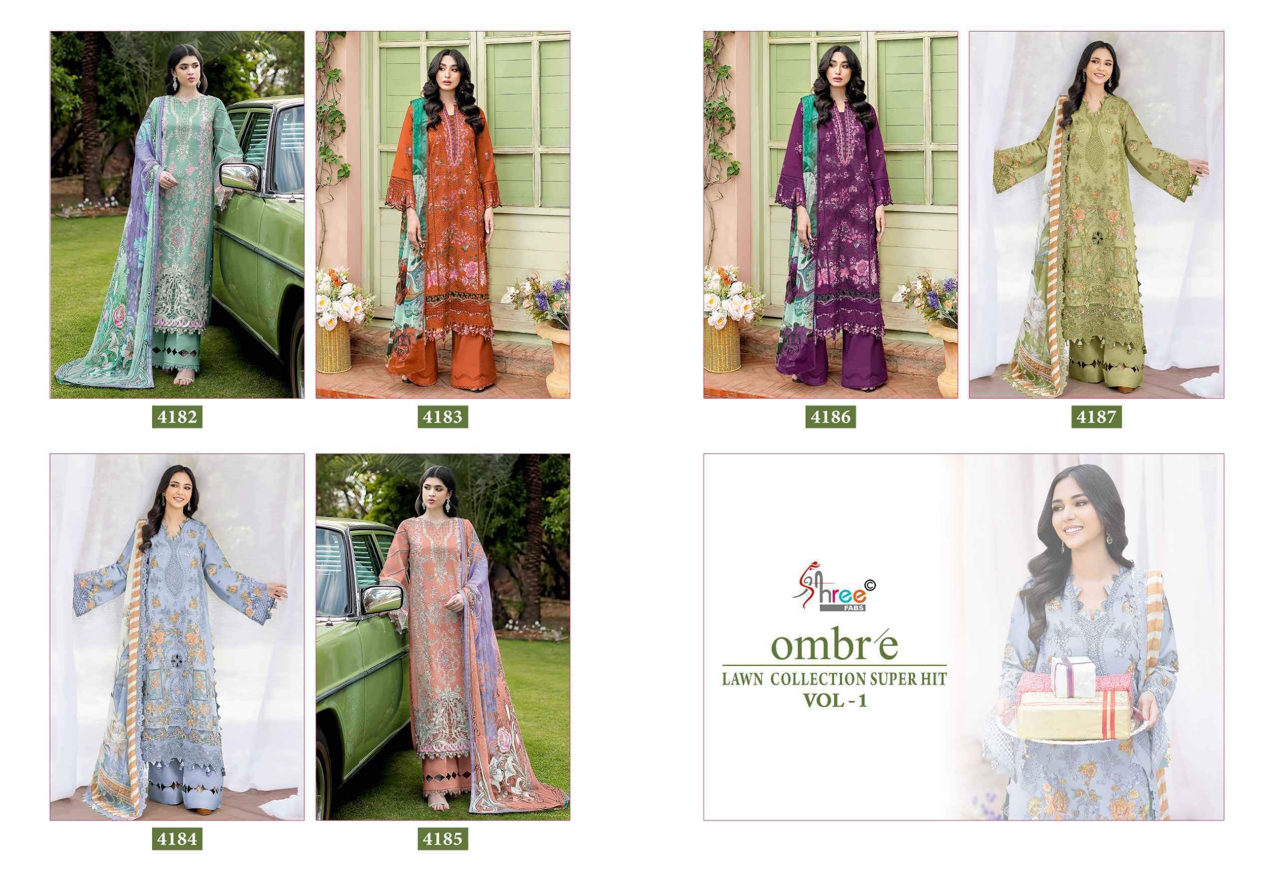 Shree Fabs Ombre Lawn Collection Super Hit Vol 1 Cotton Dress Material Collection ( 6 Pcs Catalog )