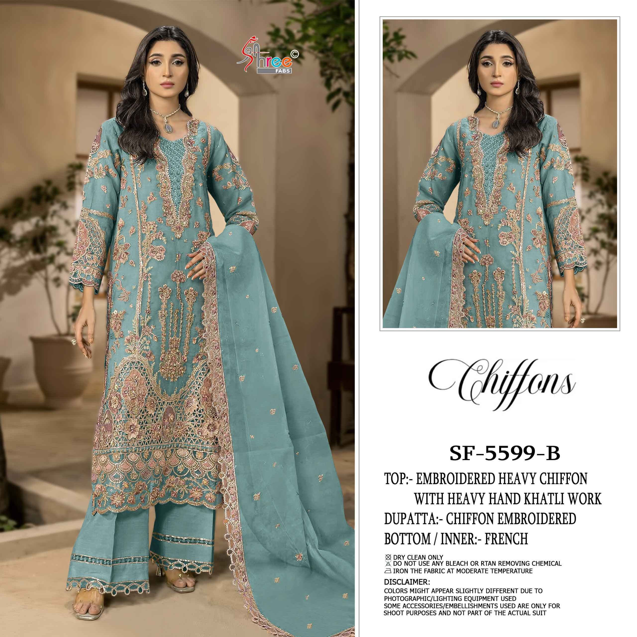 Shree Fabs Sf 5599 Chiffon Dress Material Collection ( 4 Pcs Catalog )
