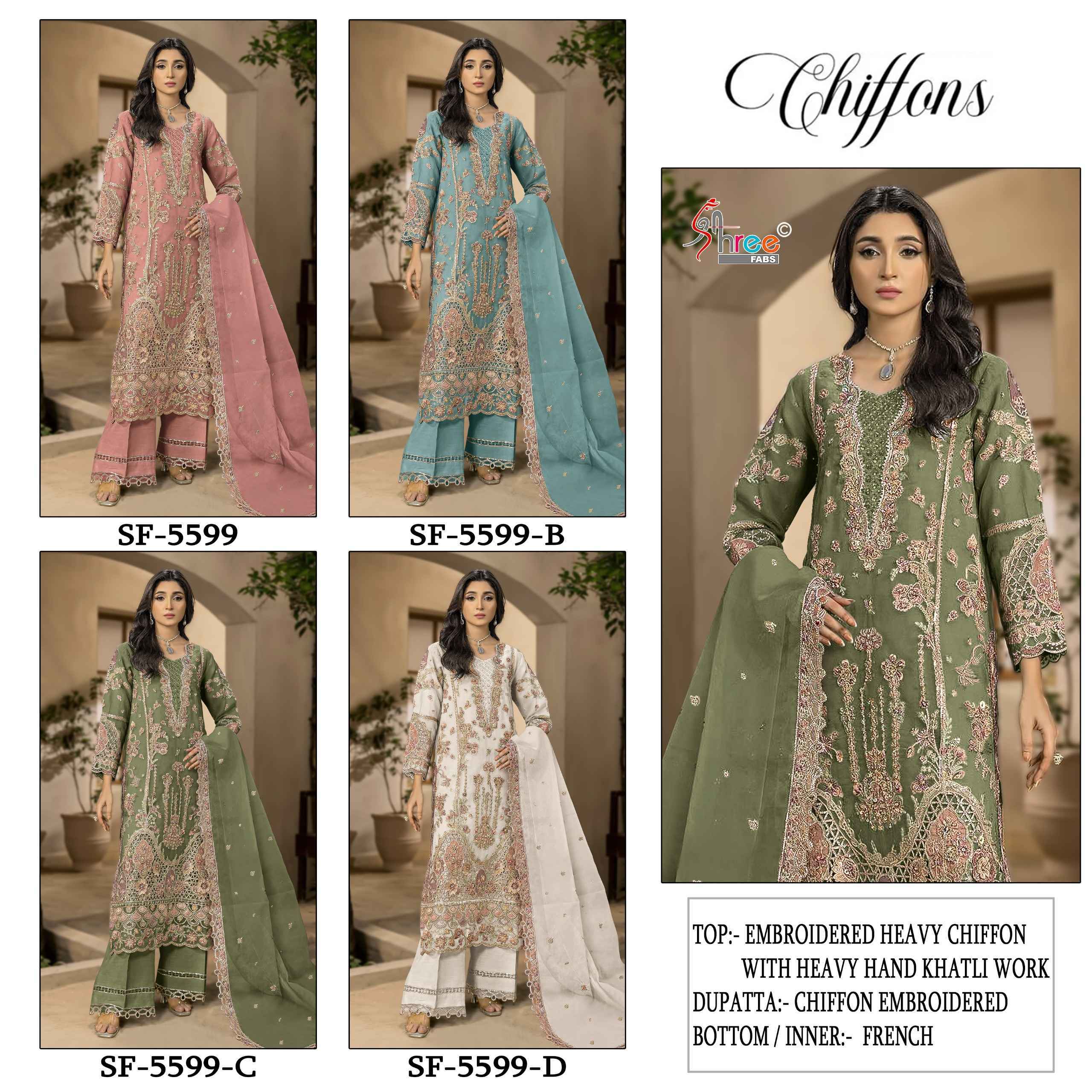 Shree Fabs Sf 5599 Chiffon Dress Material Collection ( 4 Pcs Catalog )