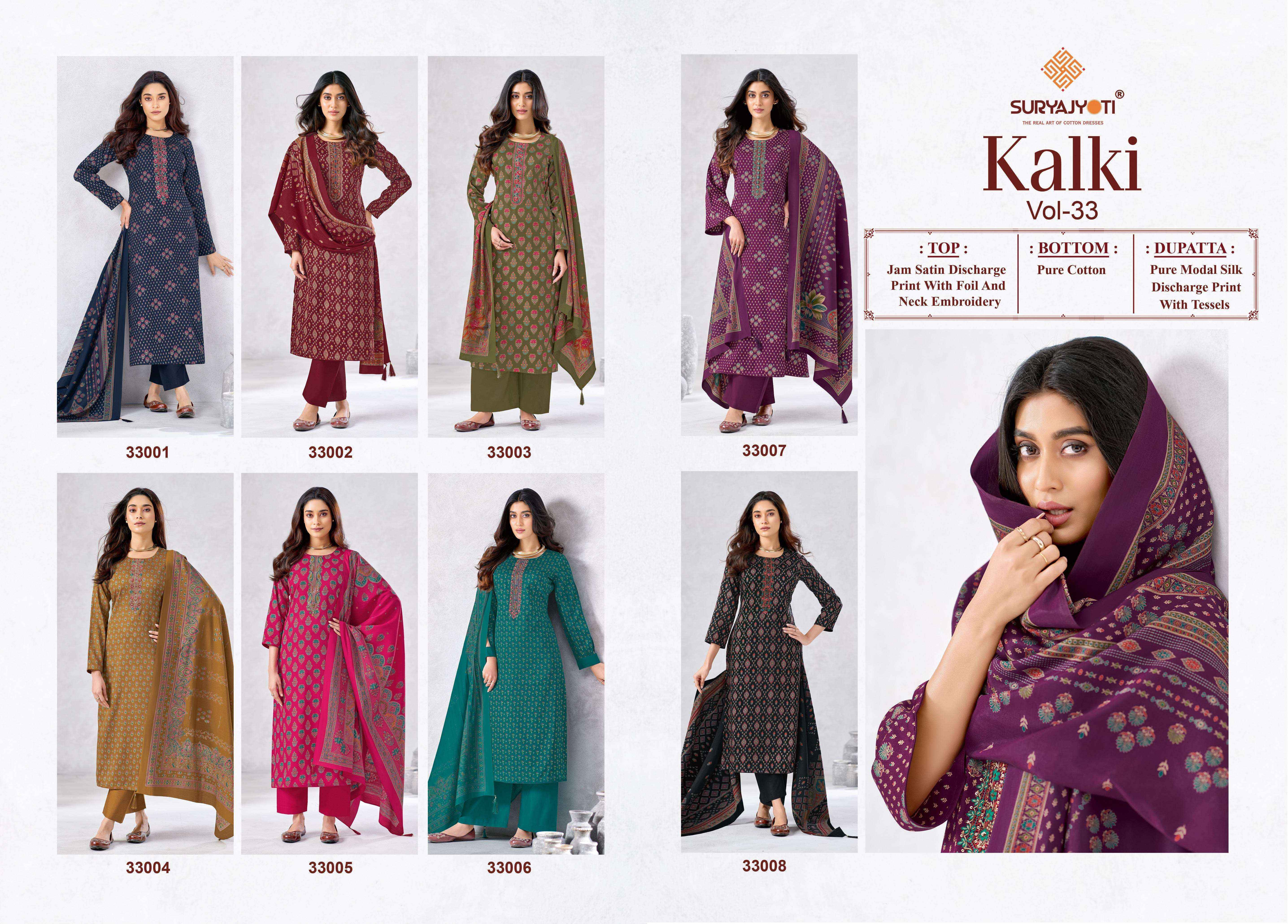 Suryajyoti Kalki Vol 33 Jam Satin Dress Material Wholesale Collection ( 8 Pcs Catalog )