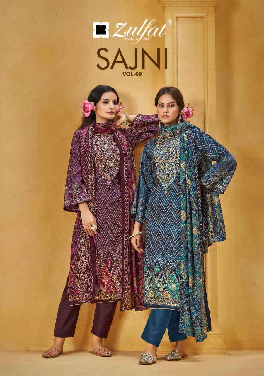 Zulfat Sajni Vol 9 Designer Pure Jam Cotton Dress Material Wholesale Price ( 6 Pcs Catalogue )