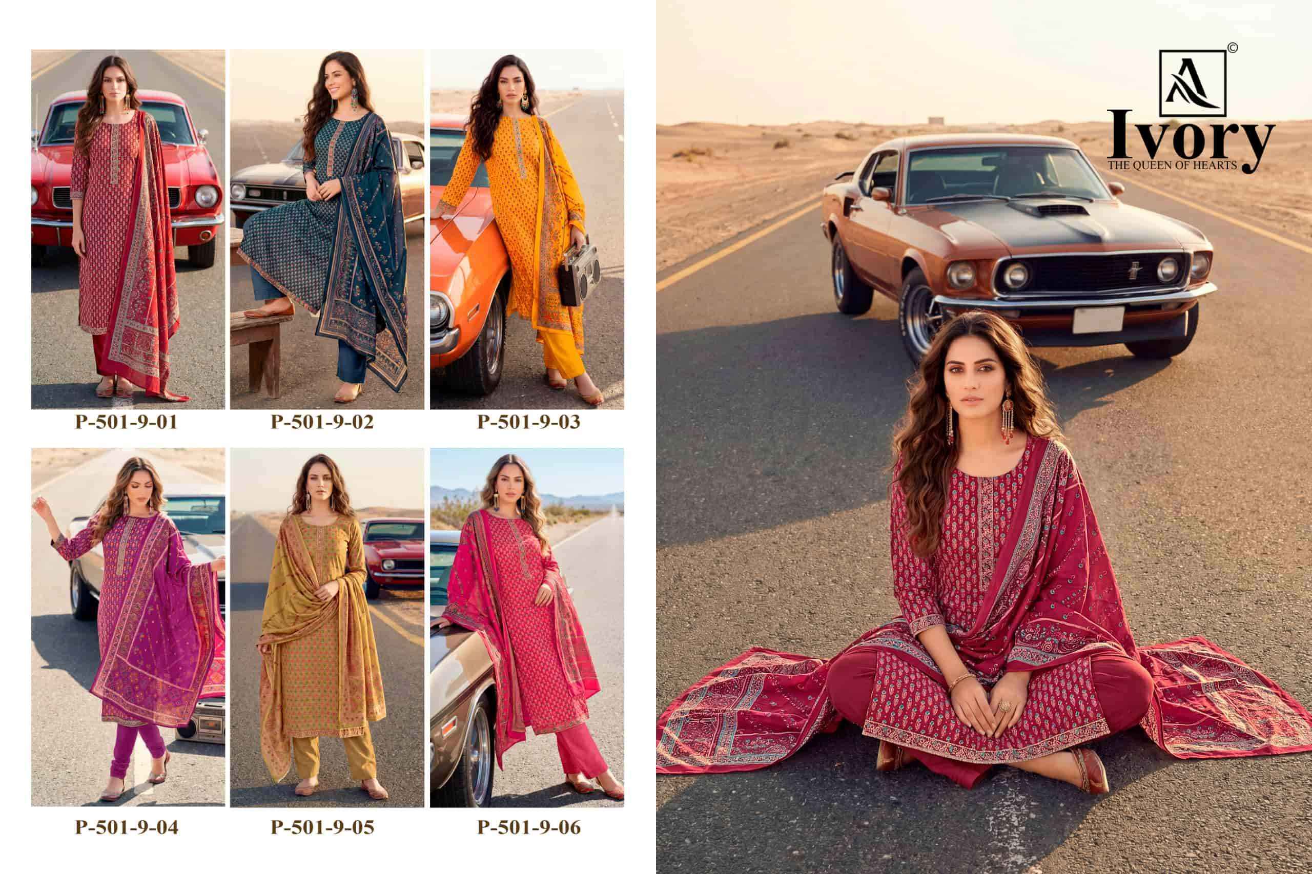 Alok Suit Ivory Fancy Ladies Dress Material Wholesale Collection ( 6 Pcs Catalog )