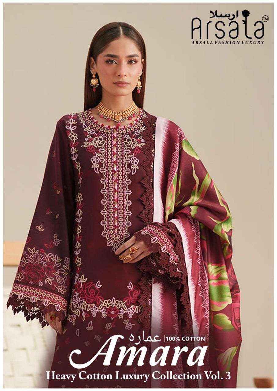 ARSALA FASHION AMARA VOL 3 PAKISTANI SUITS WHOLESALE PRICE ( 6 PCS CATALOGUE )