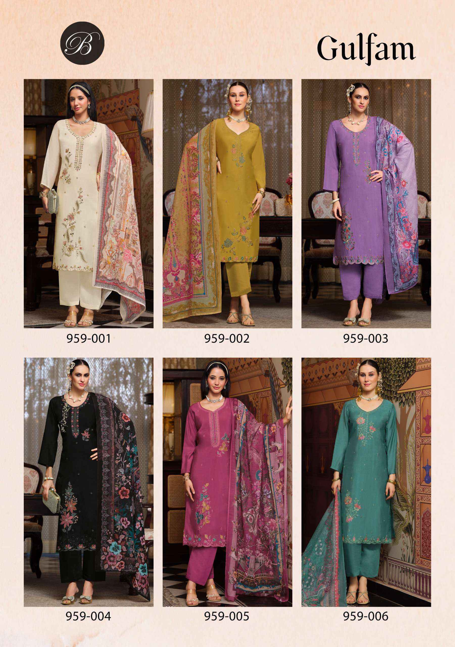 Belliza Designer Gulfam Muslin Dress Material Wholesale Price ( 6 pcs Catalogue )