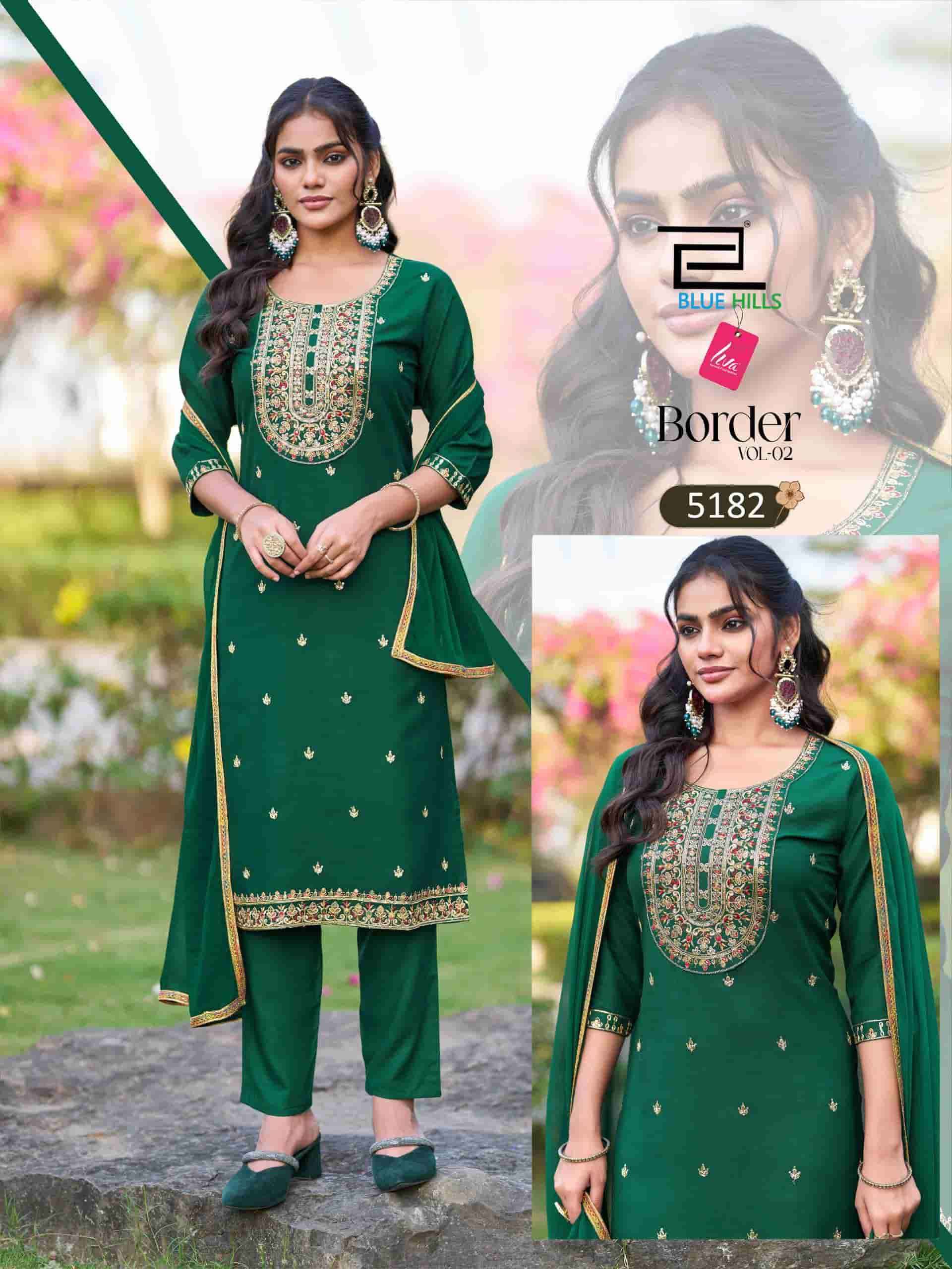 Blue Hills Border Vol 2 Premium Style Kurti Pant Dupatta Set Collection ( 5 Pcs Catalog )