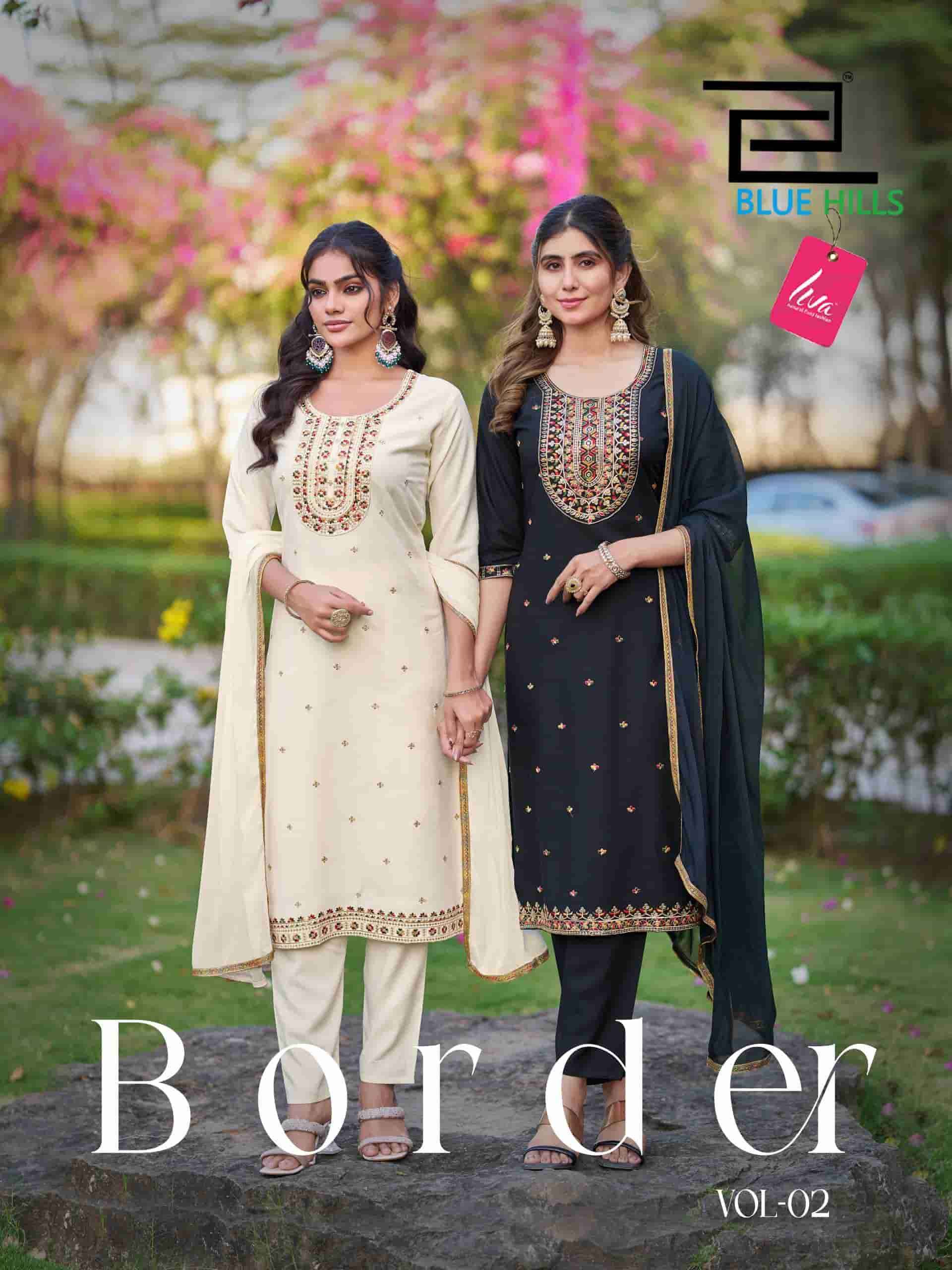 Blue Hills Border Vol 2 Premium Style Kurti Pant Dupatta Set Collection ( 5 Pcs Catalog )