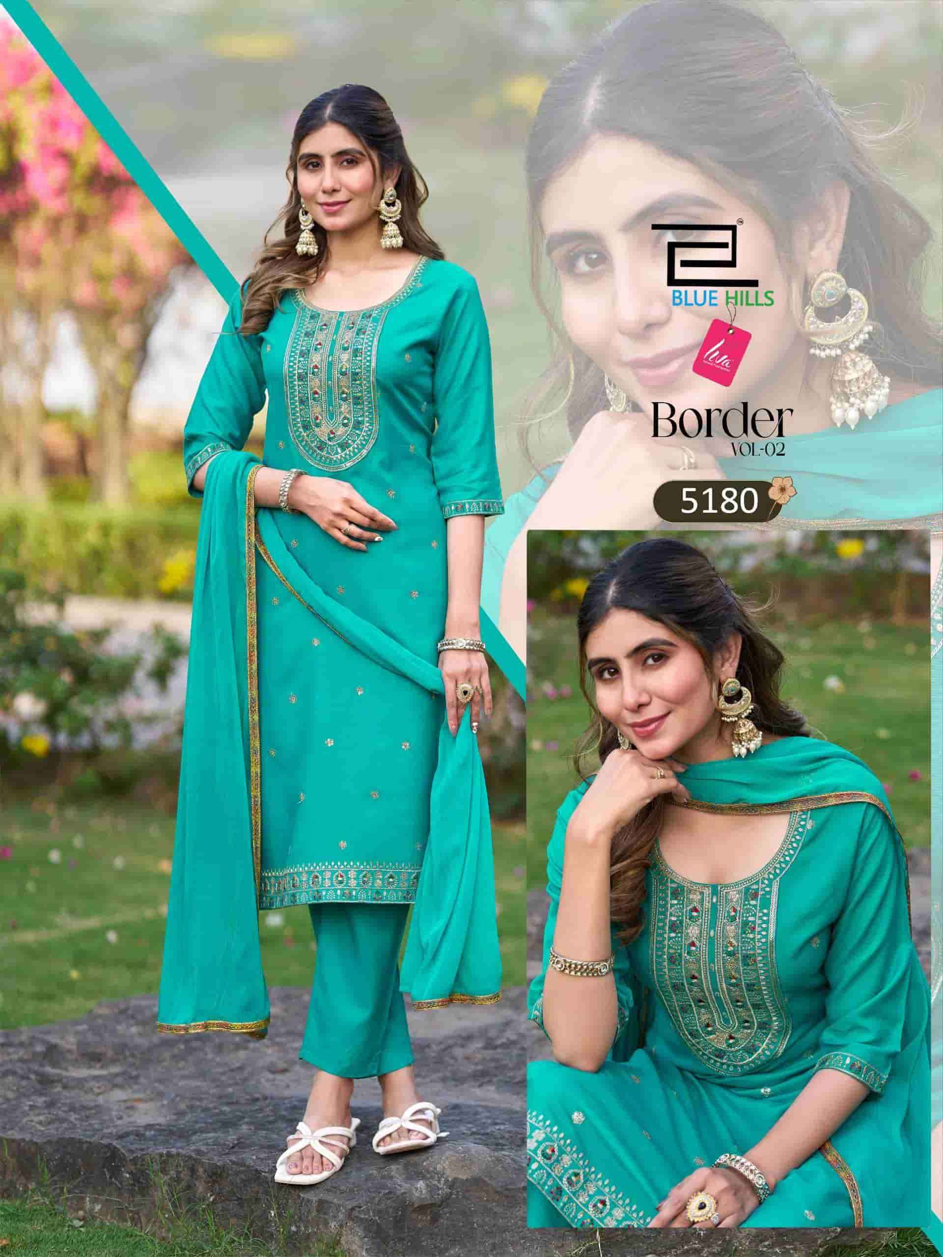 Blue Hills Border Vol 2 Premium Style Kurti Pant Dupatta Set Collection ( 5 Pcs Catalog )