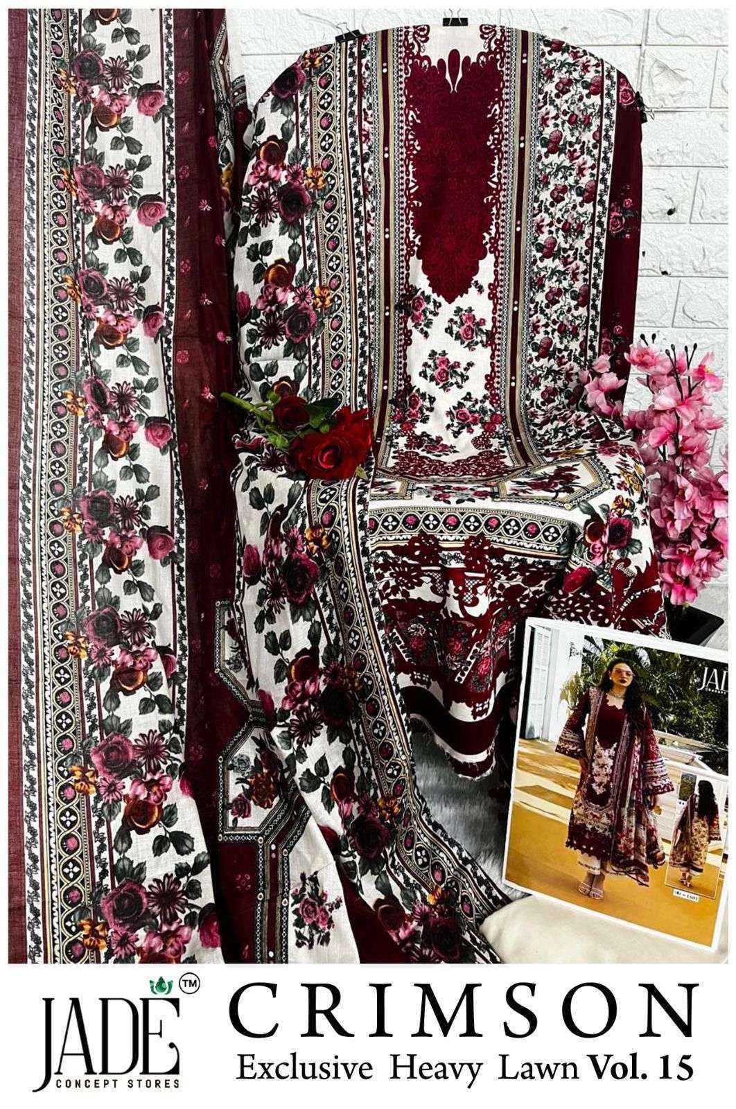 Jade Crimson Vol 15 Lawn Cotton Dress Material Wholesale Collection ( 6 Pcs Catalog )