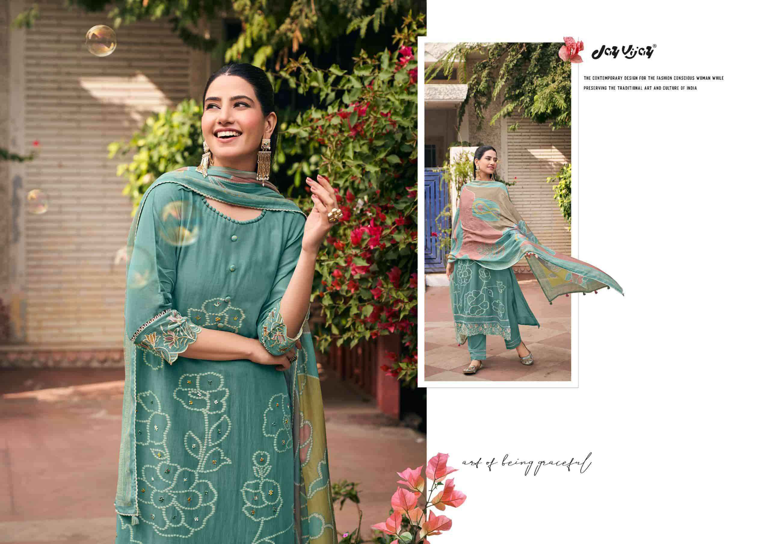 Jay Vijay Aankh Micholi Fancy Chanderi Jacquard Designer Suit Collection ( 6 Pcs Catalog )