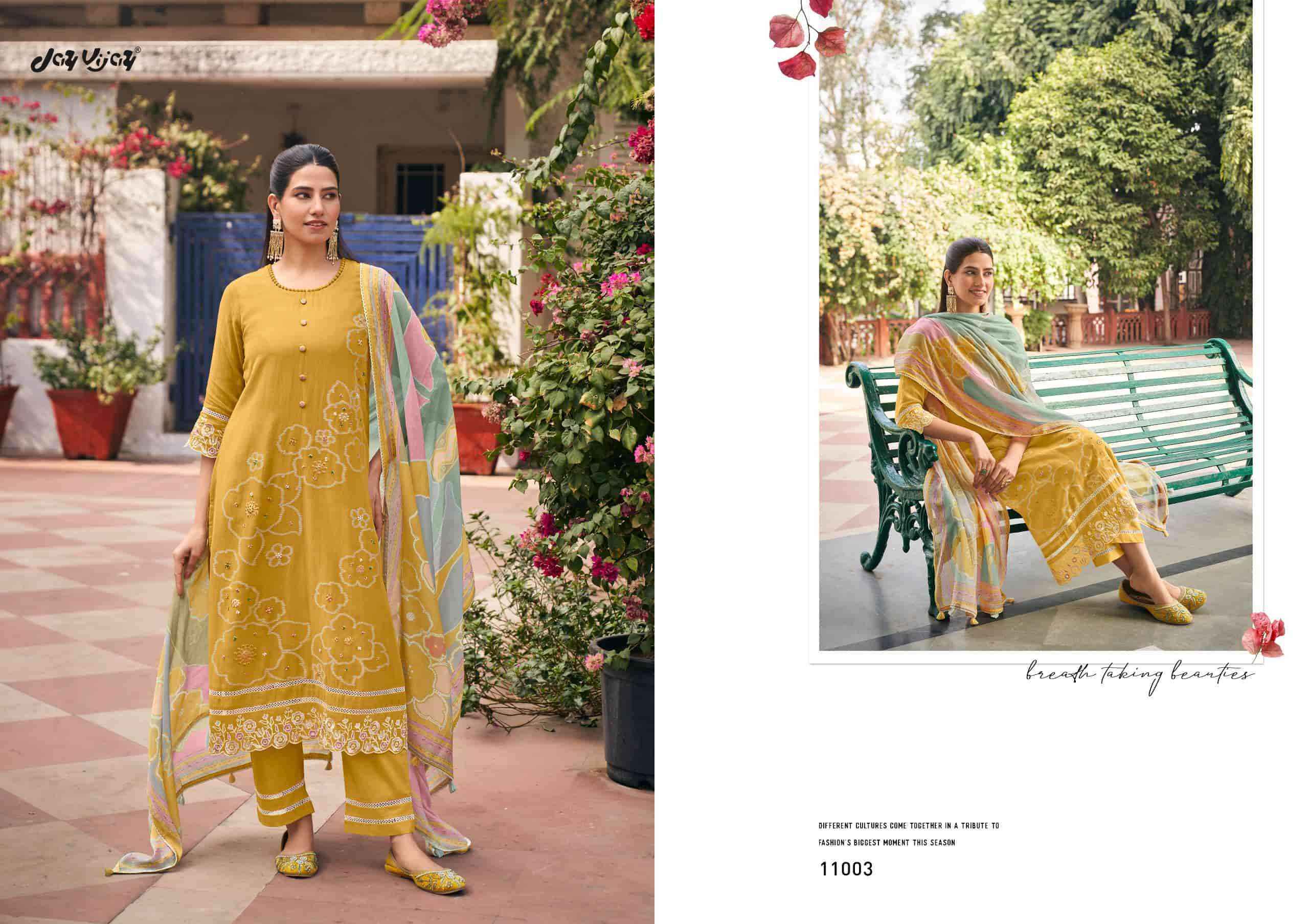 Jay Vijay Aankh Micholi Fancy Chanderi Jacquard Designer Suit Collection ( 6 Pcs Catalog )