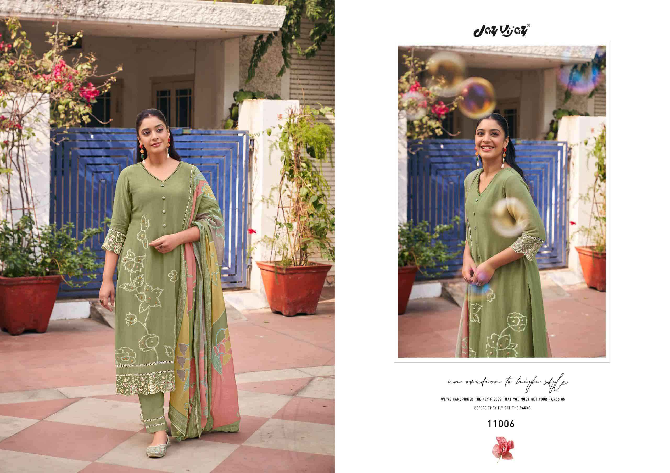 Jay Vijay Aankh Micholi Fancy Chanderi Jacquard Designer Suit Collection ( 6 Pcs Catalog )