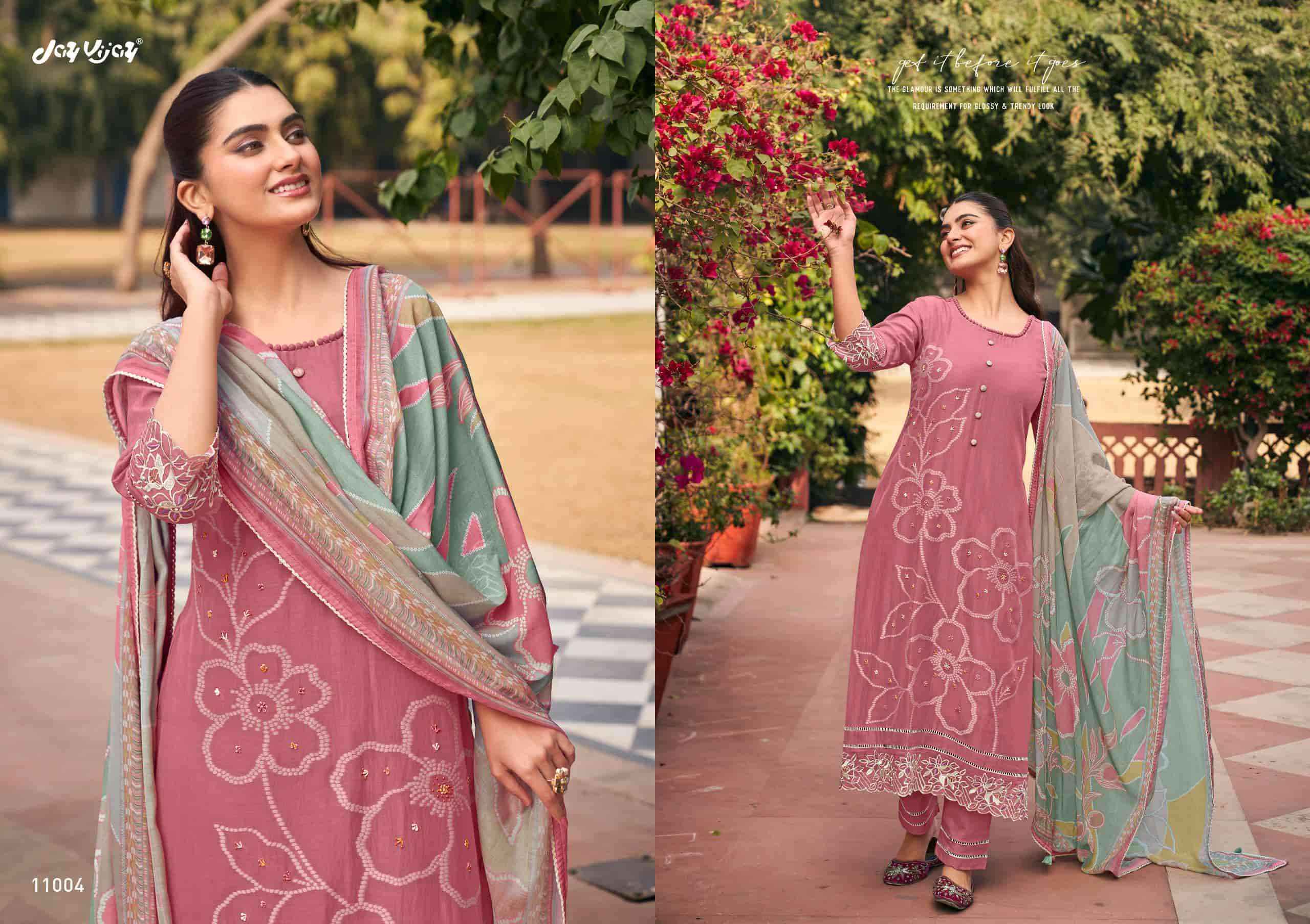 Jay Vijay Aankh Micholi Fancy Chanderi Jacquard Designer Suit Collection ( 6 Pcs Catalog )