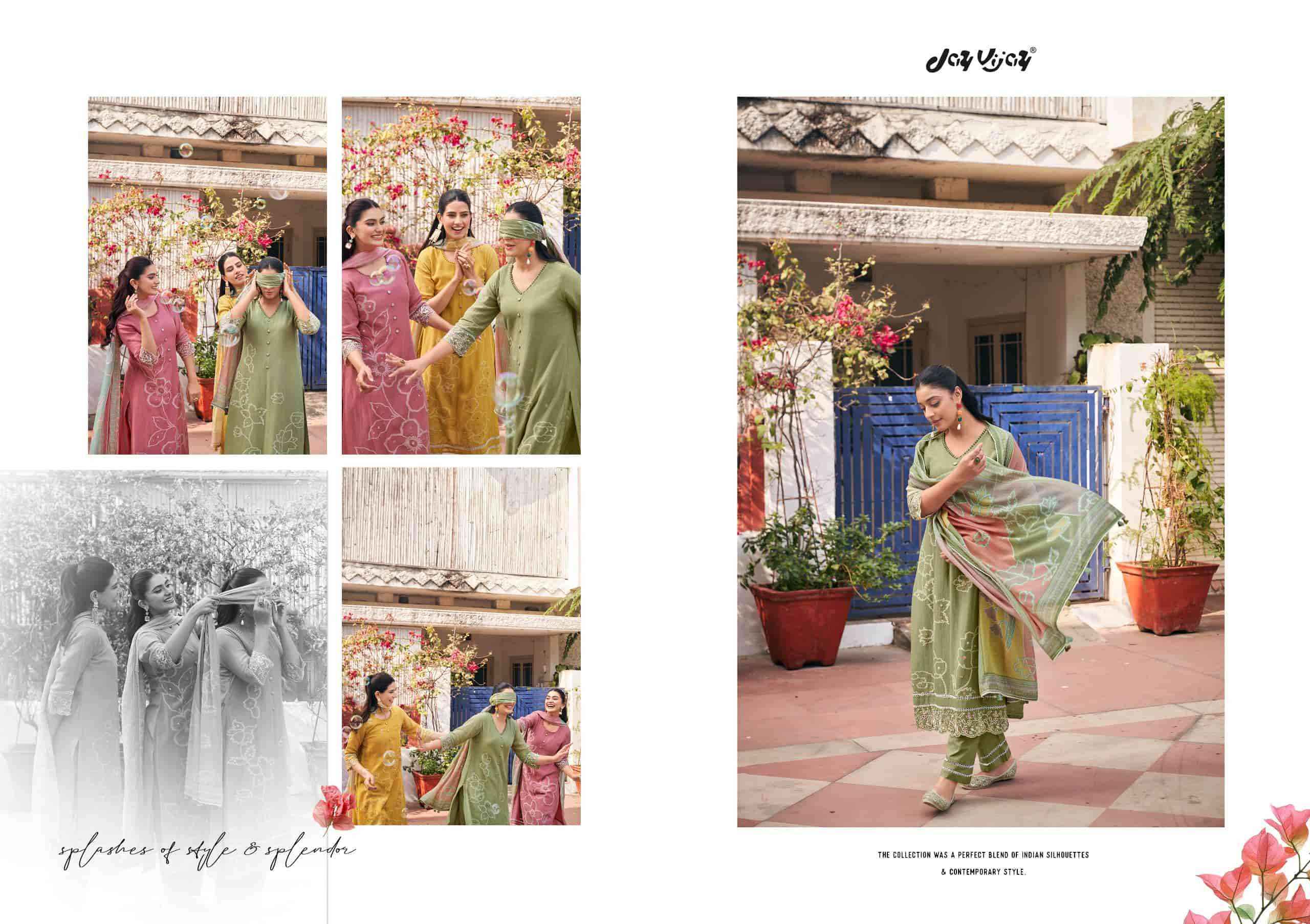 Jay Vijay Aankh Micholi Fancy Chanderi Jacquard Designer Suit Collection ( 6 Pcs Catalog )
