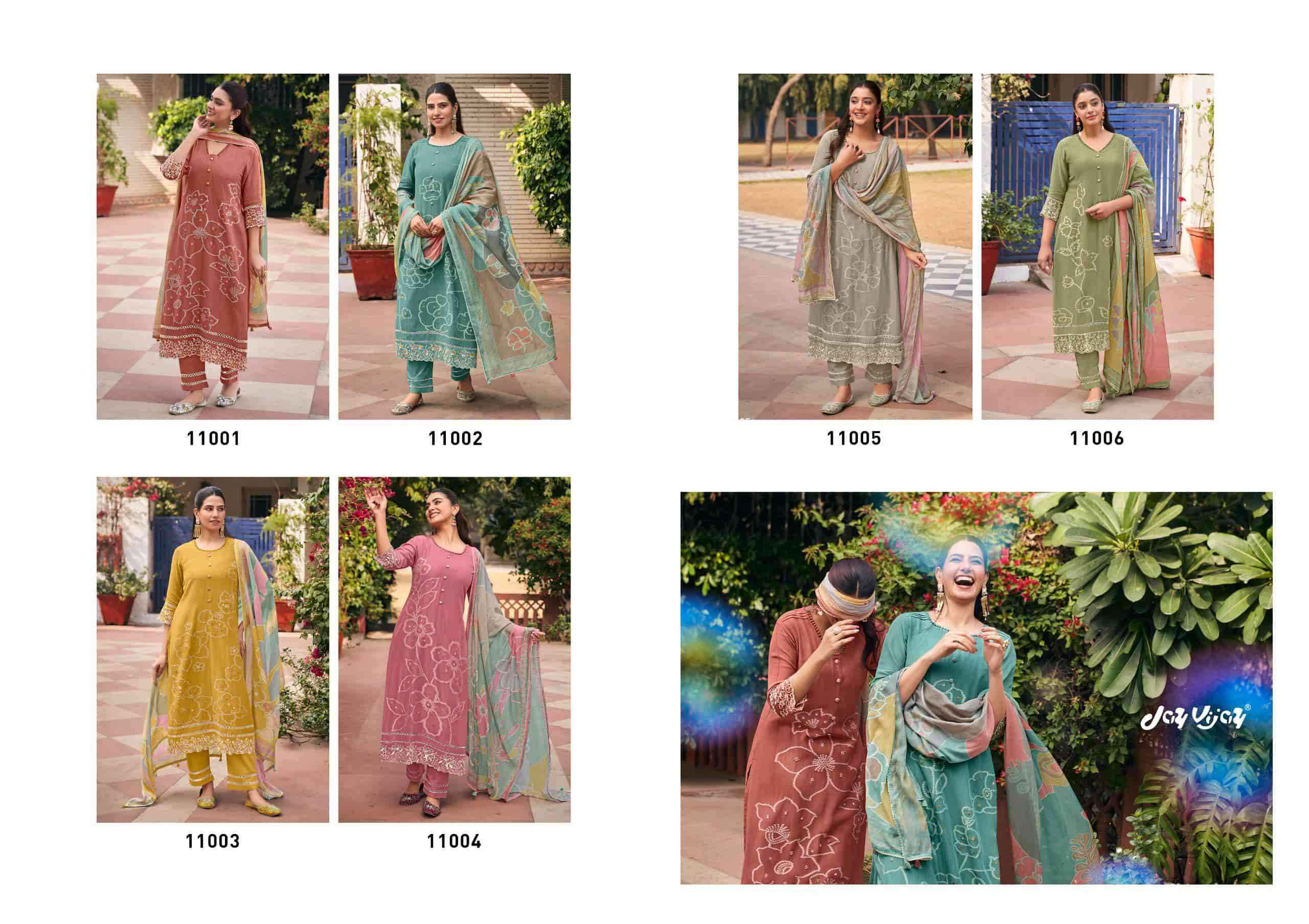 Jay Vijay Aankh Micholi Fancy Chanderi Jacquard Designer Suit Collection ( 6 Pcs Catalog )