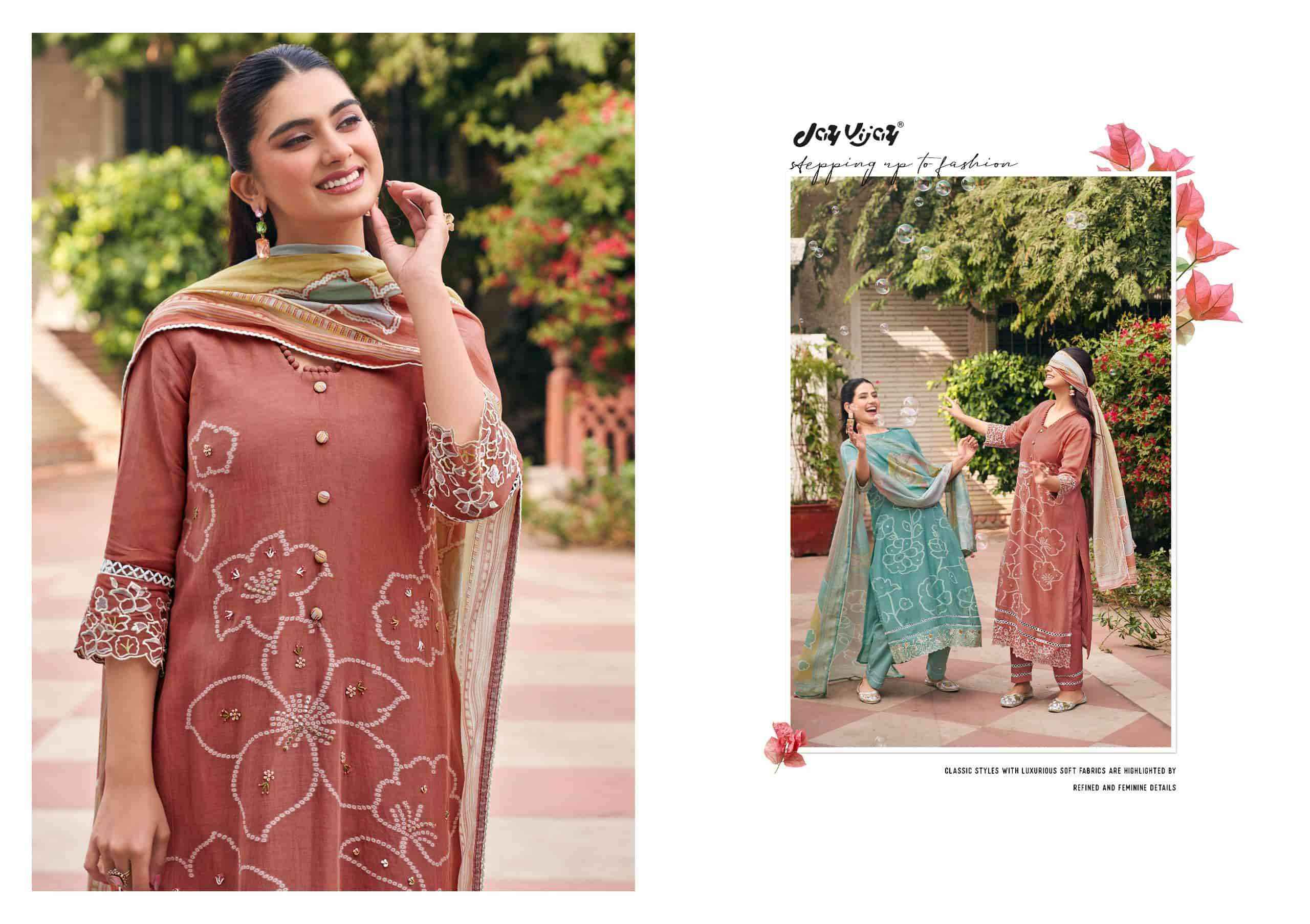 Jay Vijay Aankh Micholi Fancy Chanderi Jacquard Designer Suit Collection ( 6 Pcs Catalog )