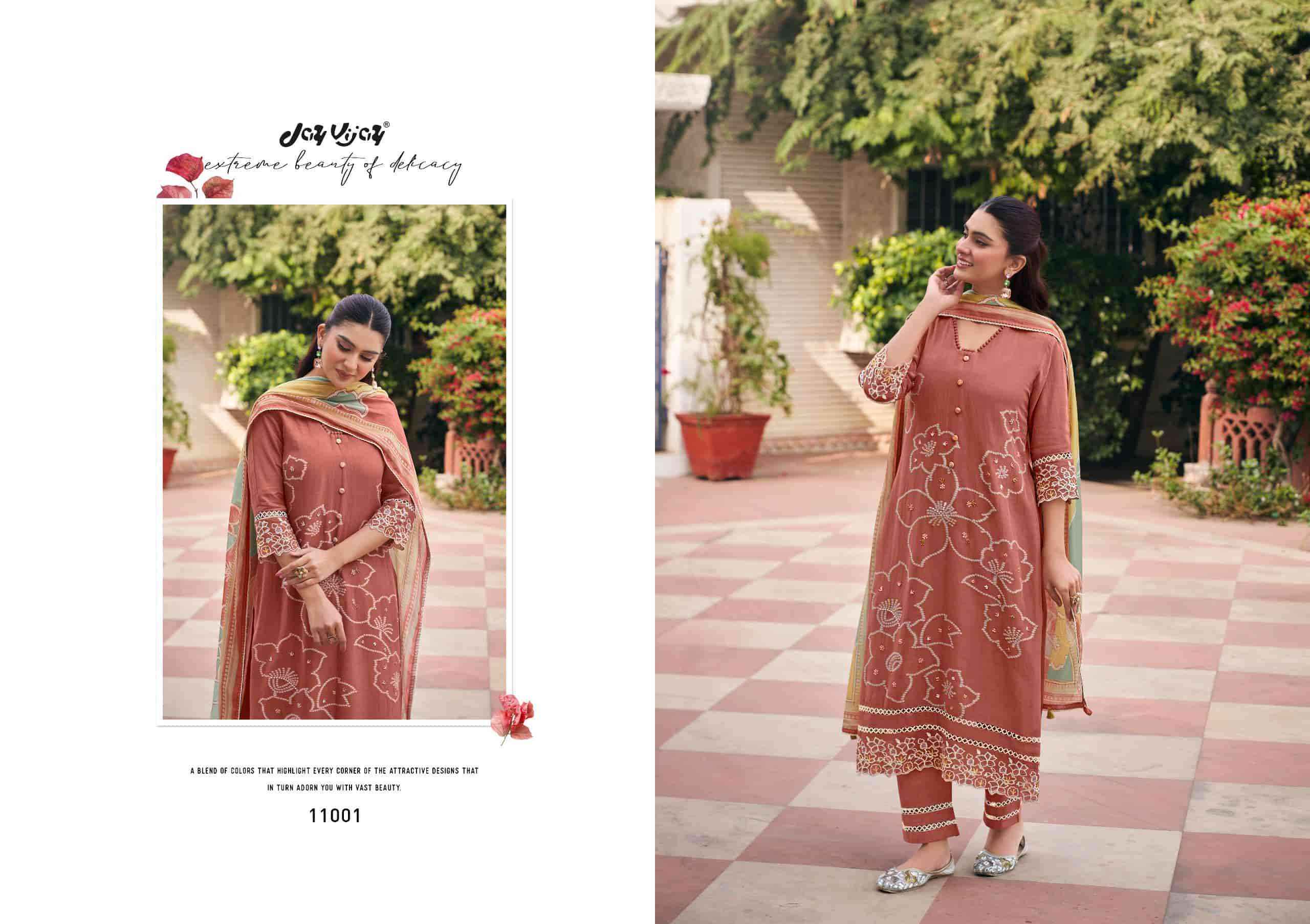 Jay Vijay Aankh Micholi Fancy Chanderi Jacquard Designer Suit Collection ( 6 Pcs Catalog )