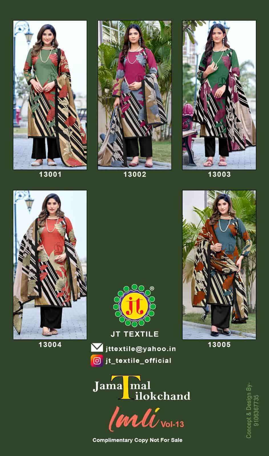 Jt Imli Vol 13 Rayon Dress Material Wholesale Market Price ( 5 Pcs Catalogue )