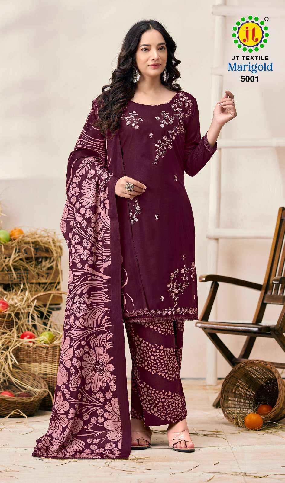 Jt Marigold Vol 5 Unstitch Fancy Ladies Dress Collection ( 5 Pcs Catalog )