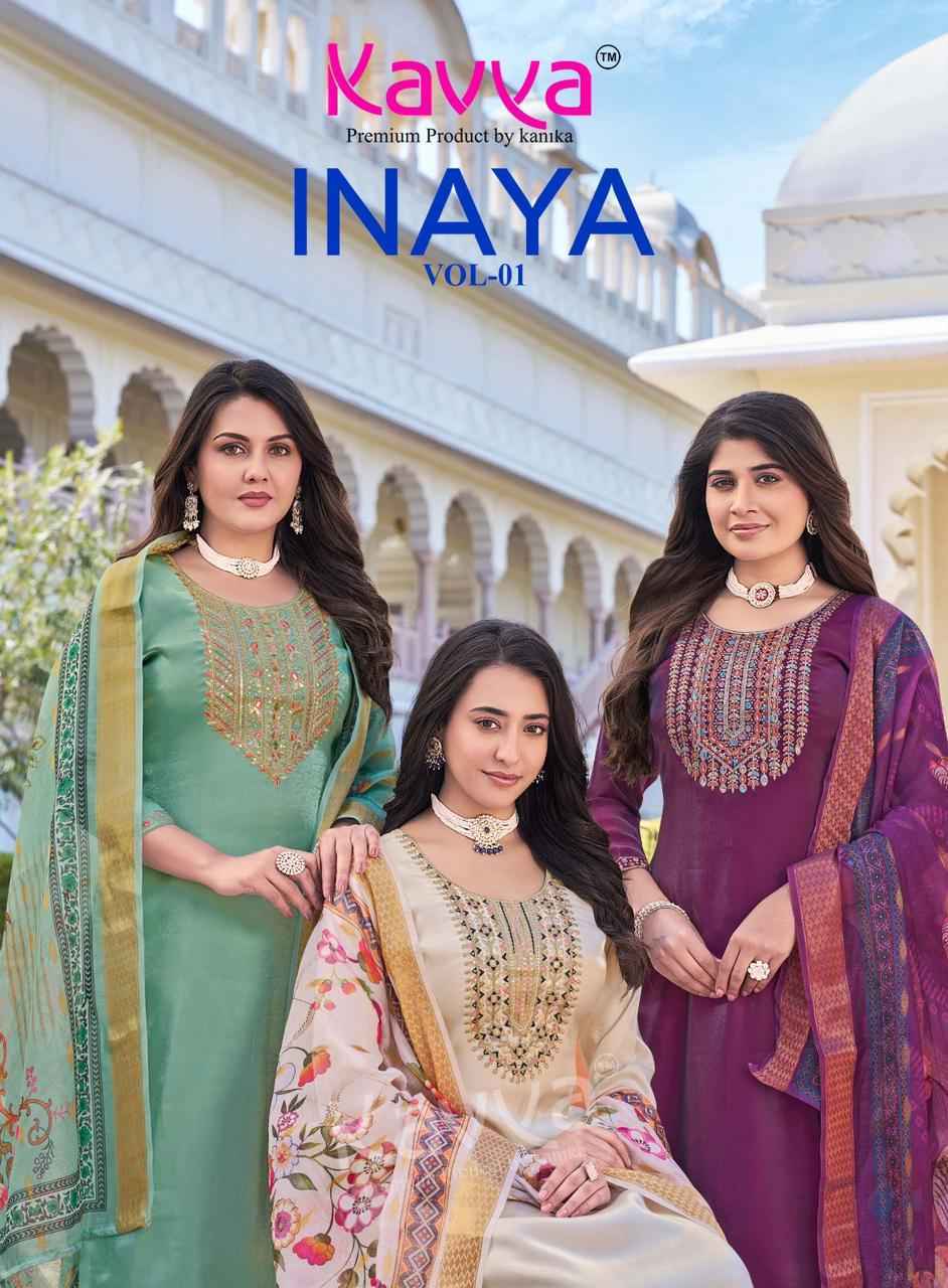 Kavya Inaya Vol 1 Roman Glass Silk Kurti Combo Collection ( 10 Pcs Catalog )
