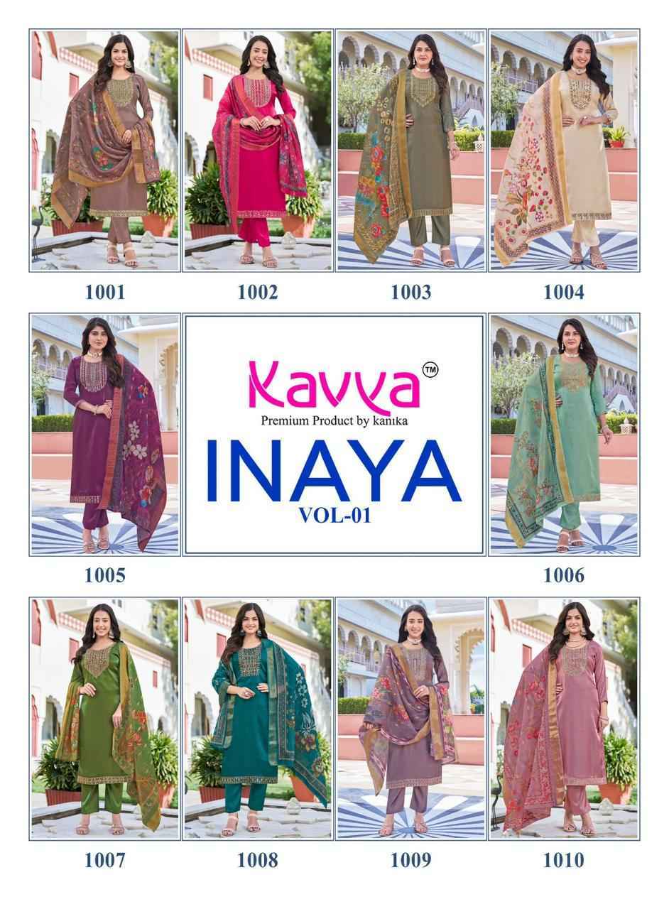 Kavya Inaya Vol 1 Roman Glass Silk Kurti Combo Collection ( 10 Pcs Catalog )