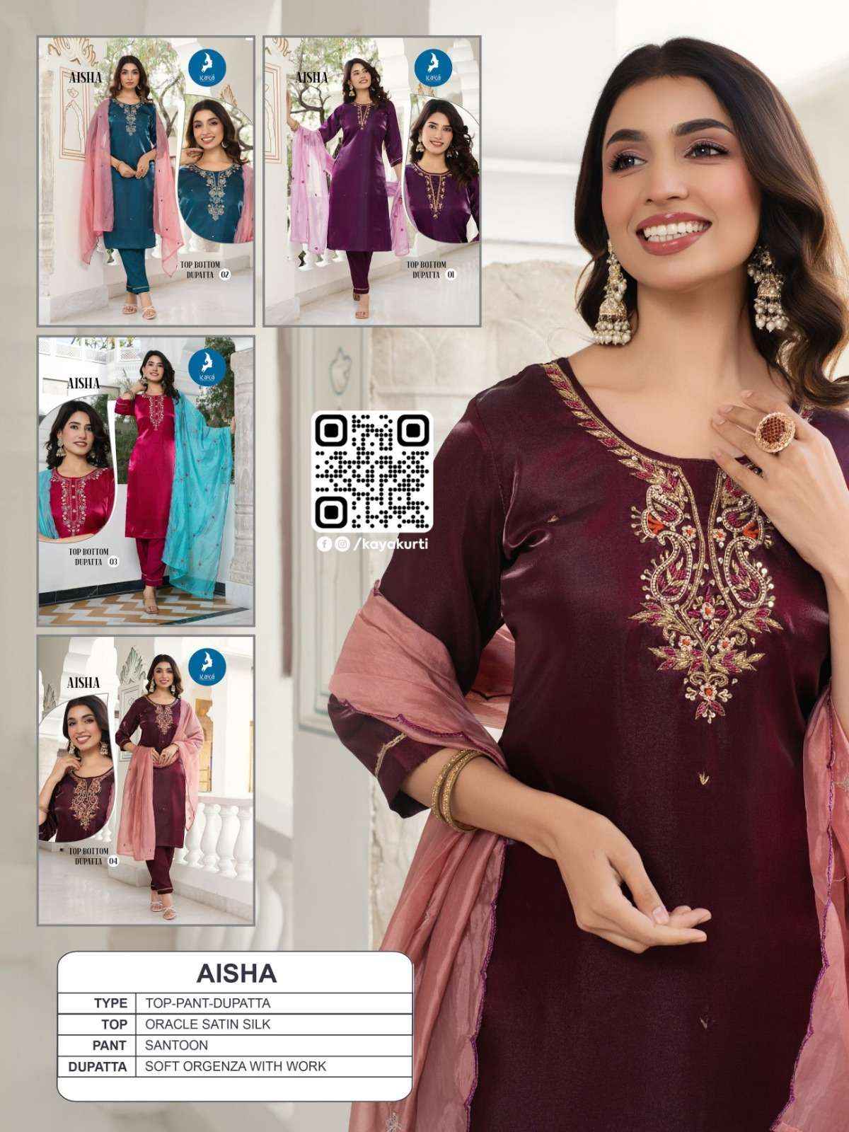 Kaya Aisha Premium Style Kurti Pant Dupatta Set Collection ( 4 Pcs Catalog )