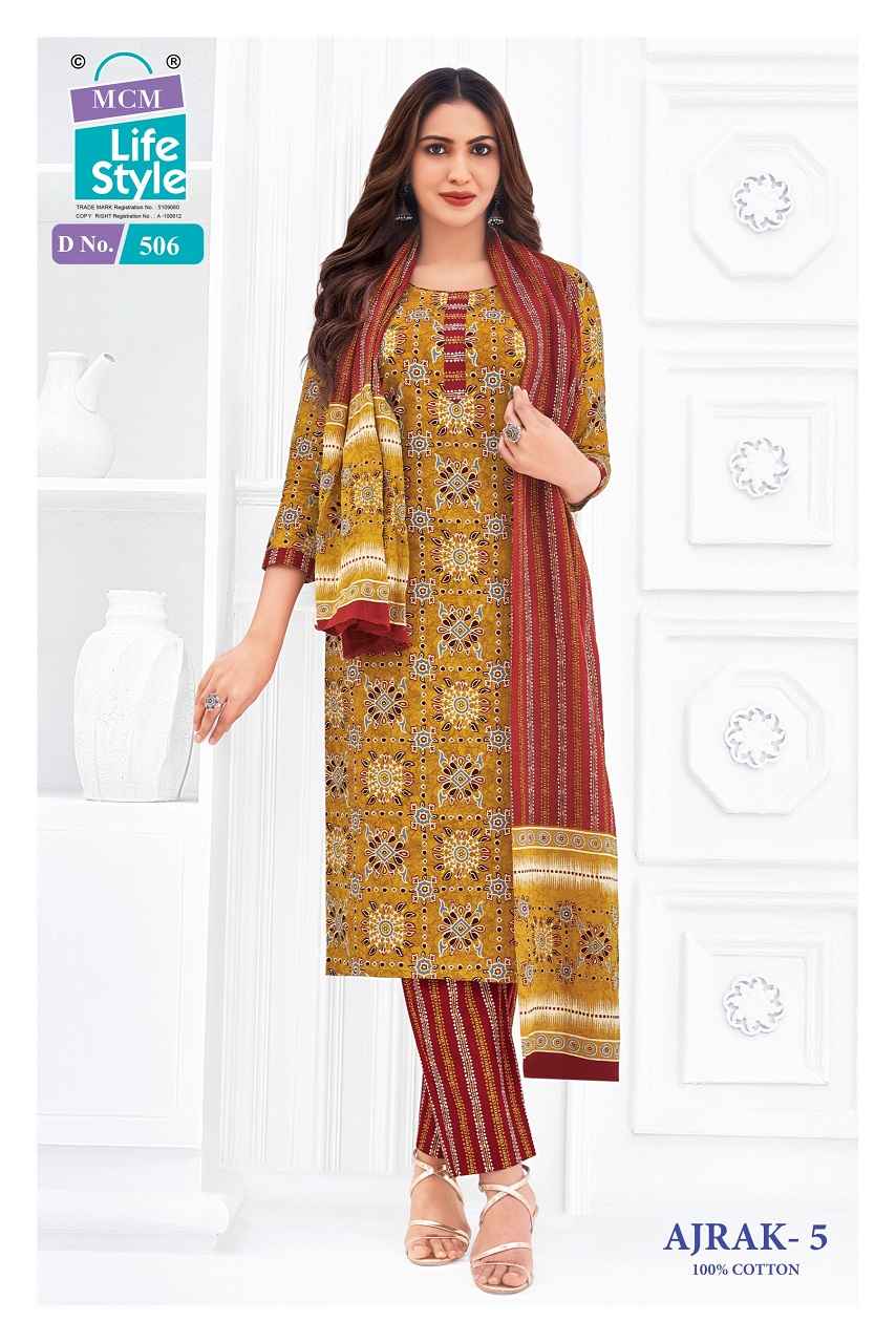Mcm Lifestyle Ajrakh Vol 5 Pure Cotton Dress Material Wholesale Online Price ( 10 Pcs Catalogue )