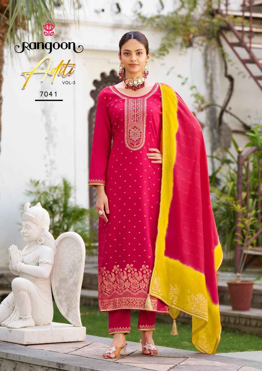 Rangoon Aditi Vol 3 Viscose Jecaurd Readymade Suits Wholesale Supplier ( 6 pcs Catalogue )