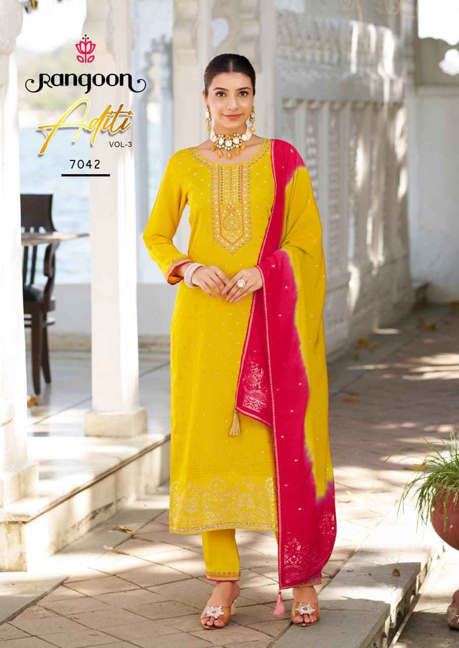 Rangoon Aditi Vol 3 Viscose Jecaurd Readymade Suits Wholesale Supplier ( 6 pcs Catalogue )