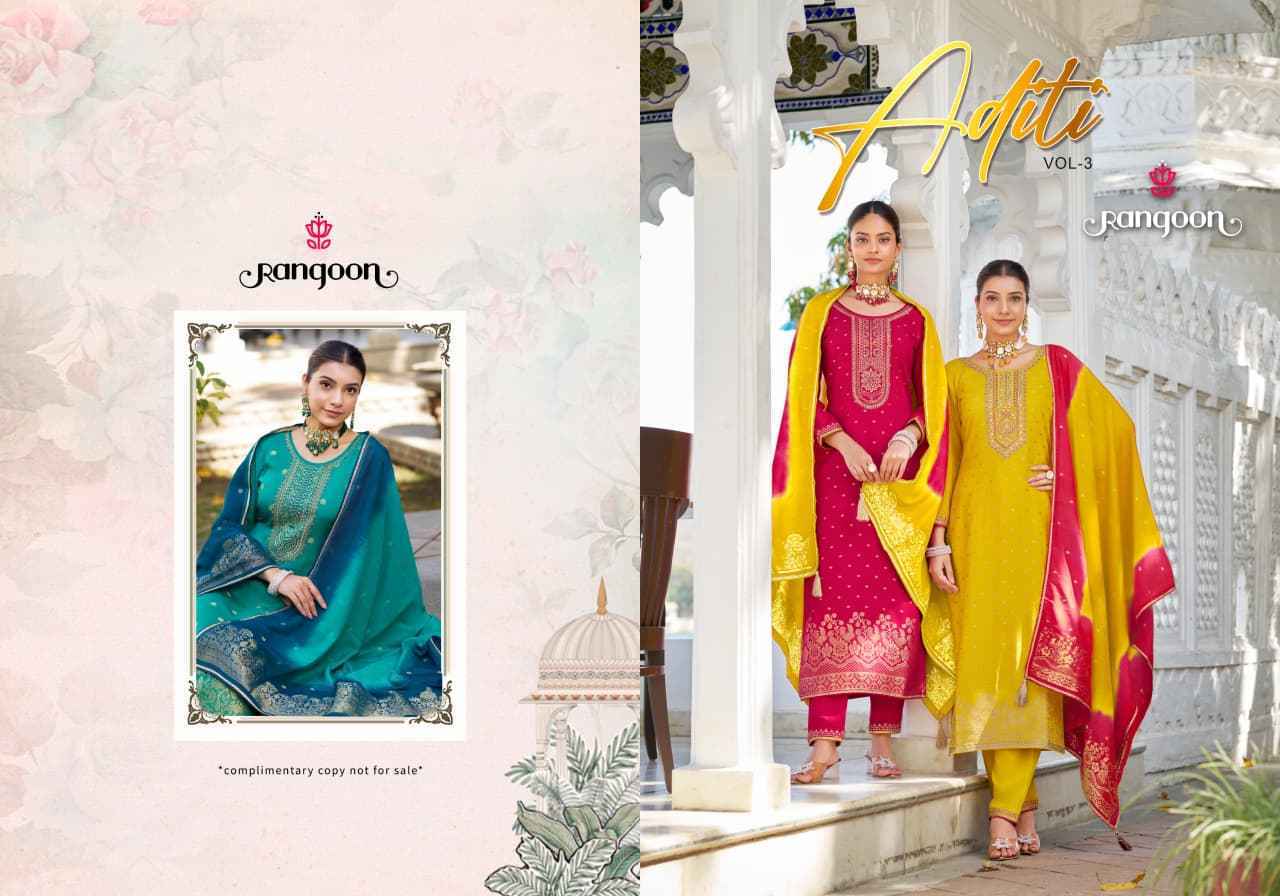 Rangoon Aditi Vol 3 Viscose Jecaurd Readymade Suits Wholesale Supplier ( 6 pcs Catalogue )