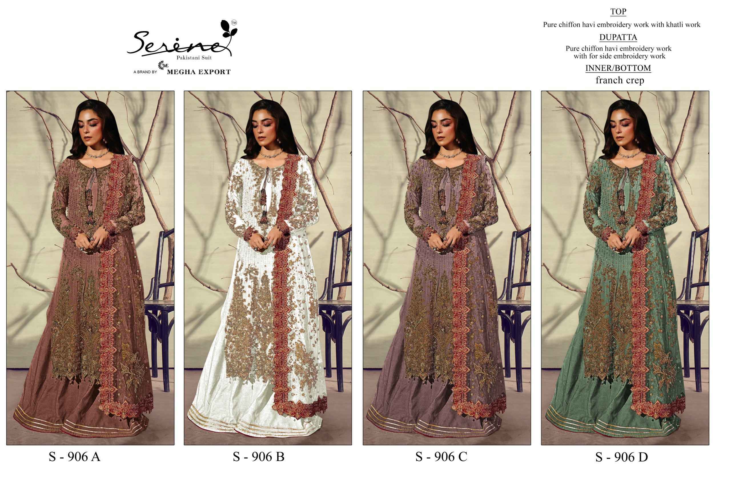 Serine D No S-906 Silk Dress Material Wholesale Collection ( 4 Pcs Catalog )