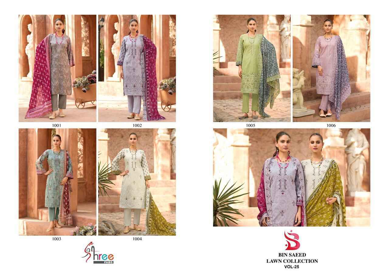 Shree Fabs Bin Saeed Lawn Collection Vol 25 Cotton Dress Material Wholesale Collection ( 6 Pcs Catalog )
