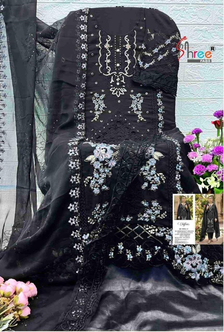 Shree Fabs D No SF 5551 Chiffon Dress Material Wholesale Collection ( 4 Pcs Catalog )