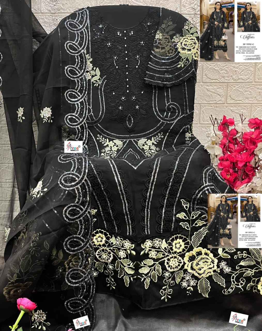 Shree Fabs D No SF 5552 Chiffon Dress Material Wholesale Collection ( 4 Pcs Catalog )