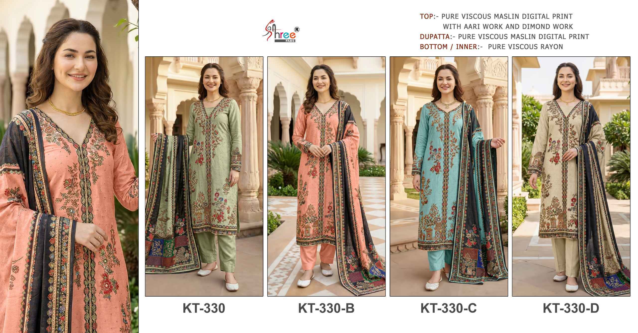 Shree Fabs KT 330 Viscous Maslin Dress Material Wholesale Collection ( 4 Pcs Catalog )