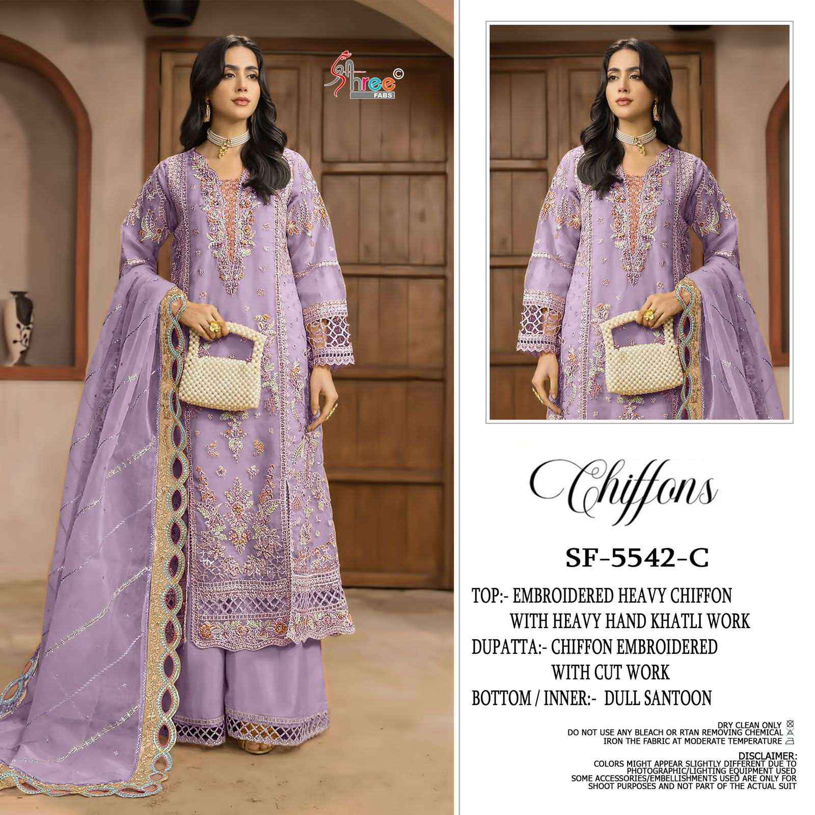 Shree Fabs Sf 5542 Colors Heavy Embroidered Chiffon Suit Pakistani Suit Collection ( 4 Pcs Catalog )