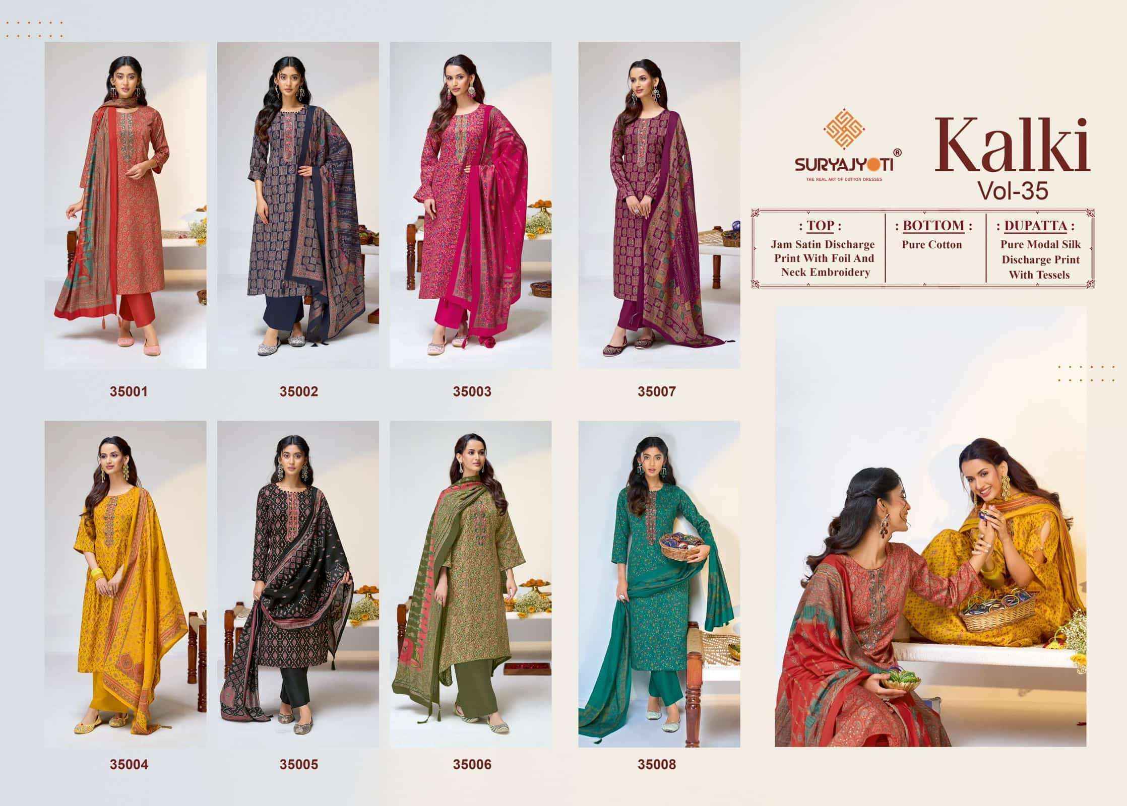 Suryajyoti Kalki Vol 35 Zam Satin Dress Material Wholesale Price ( 8 Pcs Catalogue )