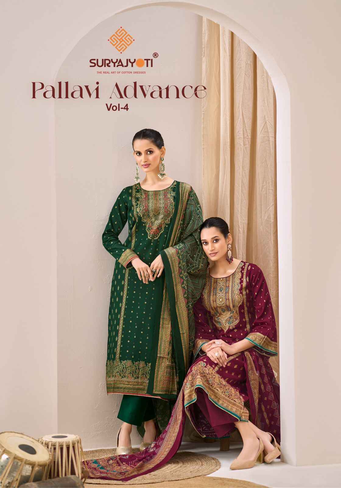 Suryajyoti Pallavi Advance Vol 4 Jam Satin Dress Material Wholesale Price ( 6 pcs Catalogue )
