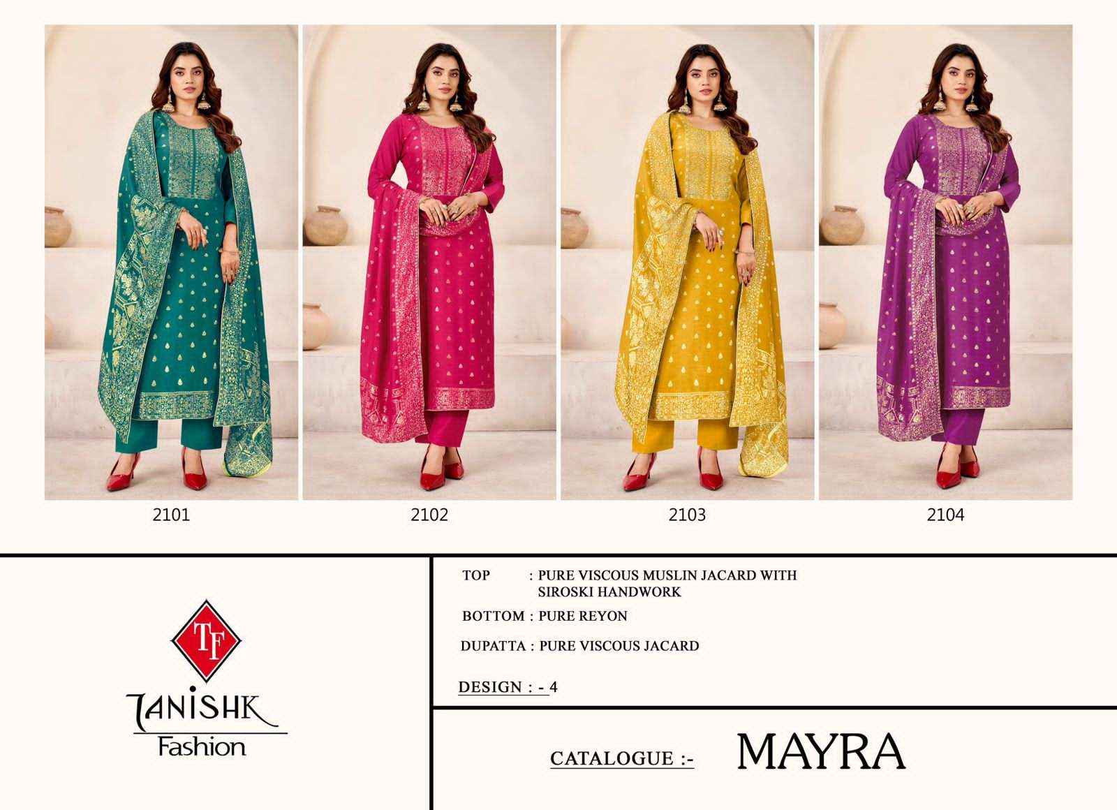 Tanishk Fashion Mayra Pure Muslin Jacquard Dress Material Wholesale Online Price ( 4 Pcs Catalogue )