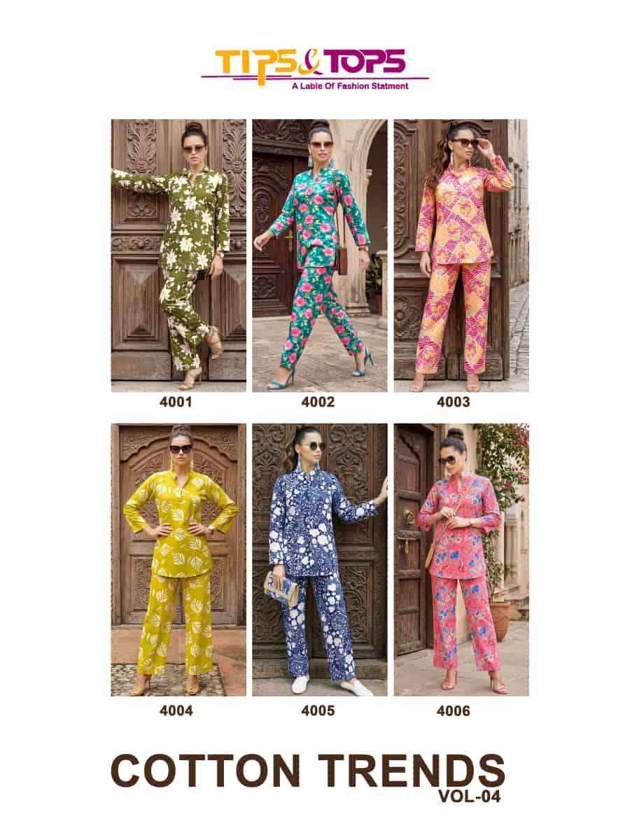 Tips And Tops Cotton Trends Vol 4 Cotton Co Ord Set Wholesale Surat ( 6 Pcs Catalogue )