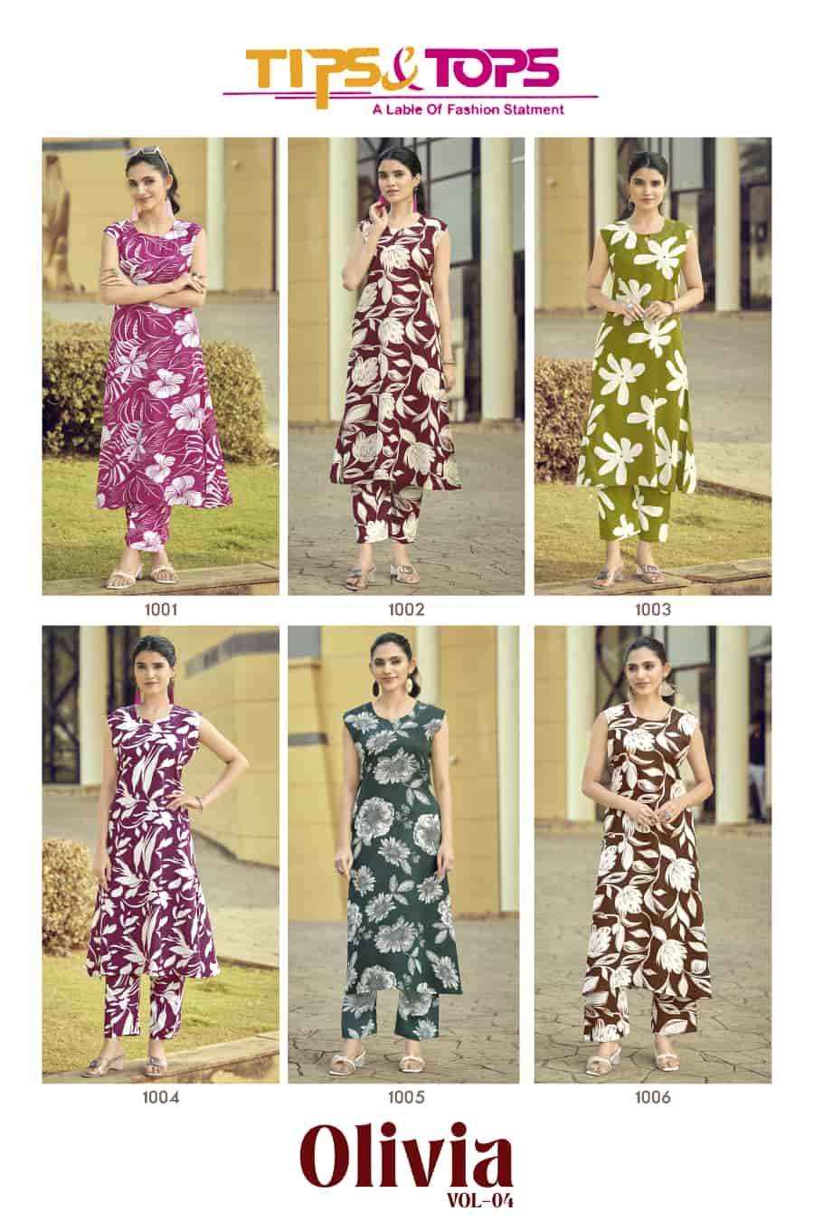 Tips And Tops Olivia Vol 4 Reyon Co - Ord Set Wholesale Price ( 6 Pcs Catalogue )
