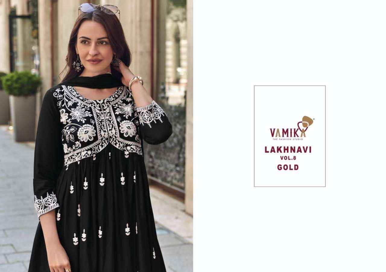 Vamika Lakhnavi Vol 8 Gold Havy Reyon Readymade Collection ( 4 Pcs Catalogue )