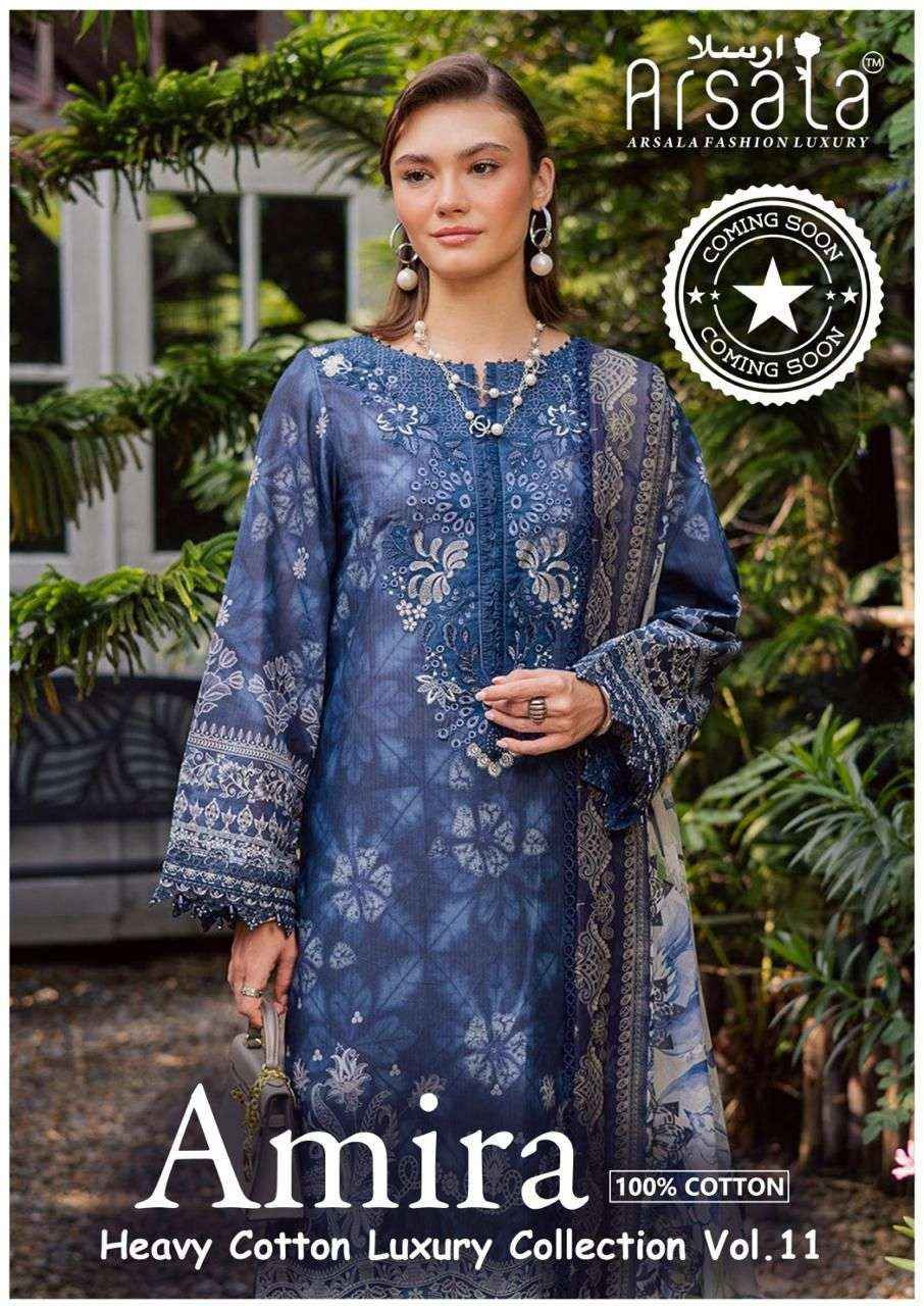 Arsala Amira Vol 11 Pure Lawn Cotton Pakistani Dress Material Wholesale Price ( 6 Pcs Catalogue )
