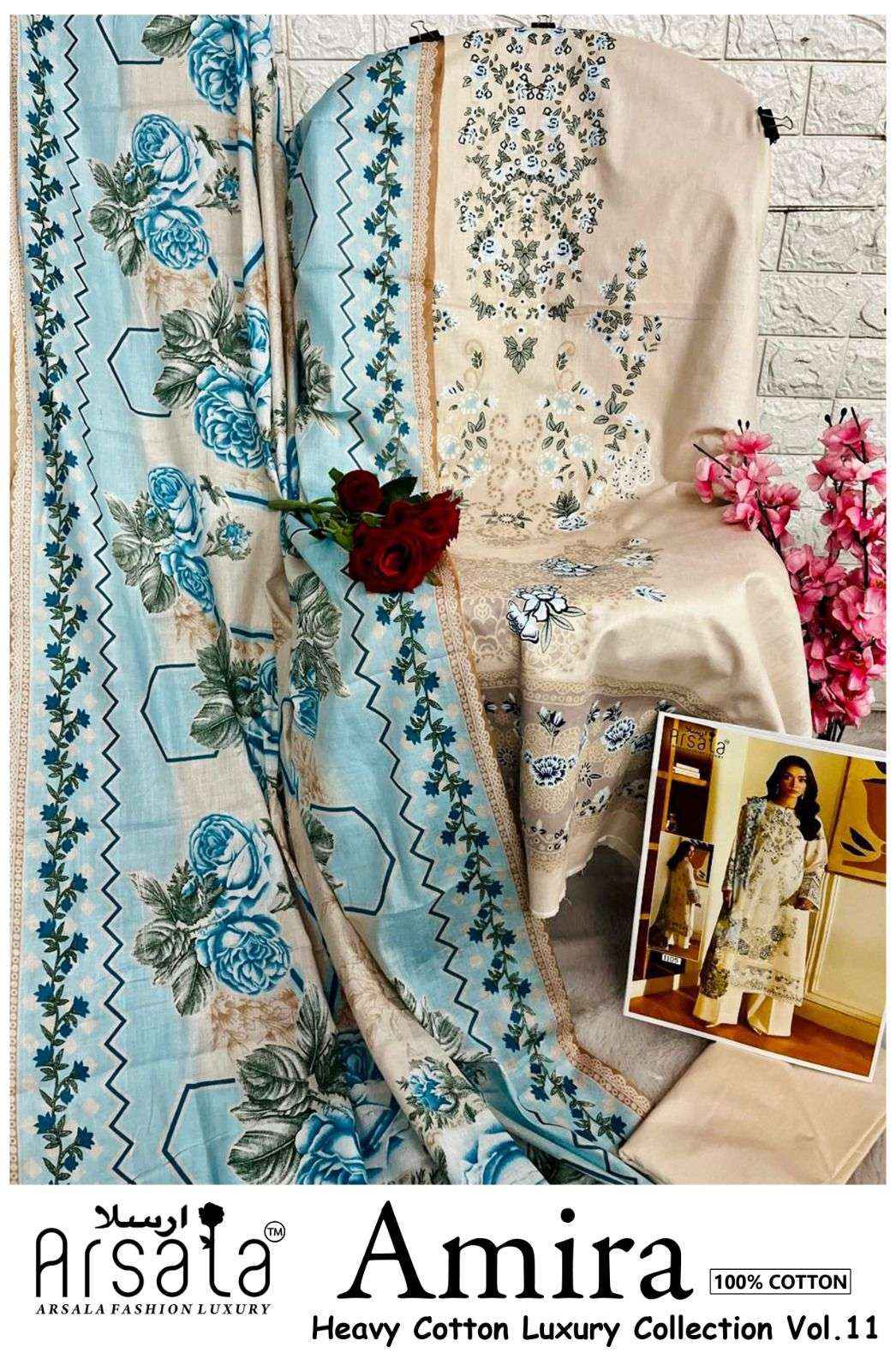 Arsala Amira Vol 11 Pure Lawn Cotton Pakistani Dress Material Wholesale Price ( 6 Pcs Catalogue )