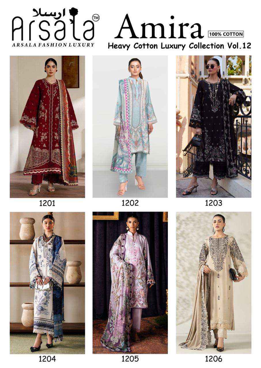 Arsala Amira Vol 12 Pure lawn Cotton Kurti Pant Dupatta Set Collection ( 6 Pcs Catalog ) 