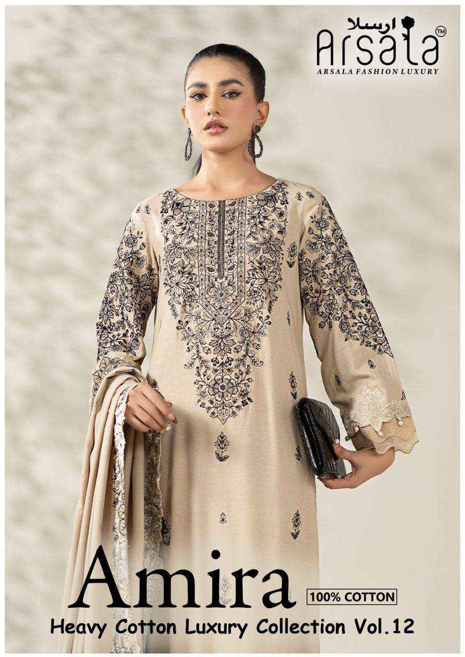 Arsala Amira Vol 12 Pure lawn Cotton Kurti Pant Dupatta Set Collection ( 6 Pcs Catalog ) 