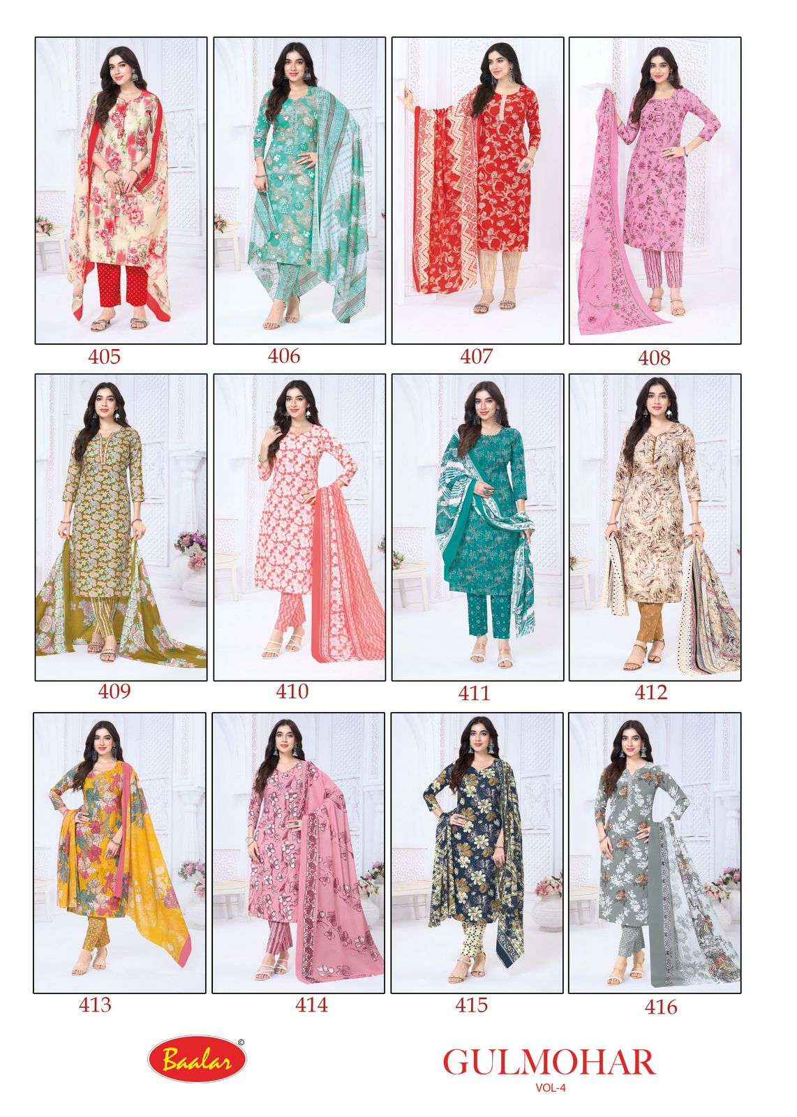 BAALAR GULMOHAR VOL 4 LAWN COTTON DIGITAL PRINT Dress Material Wholesale Collection ( 12 Pcs Catalog )