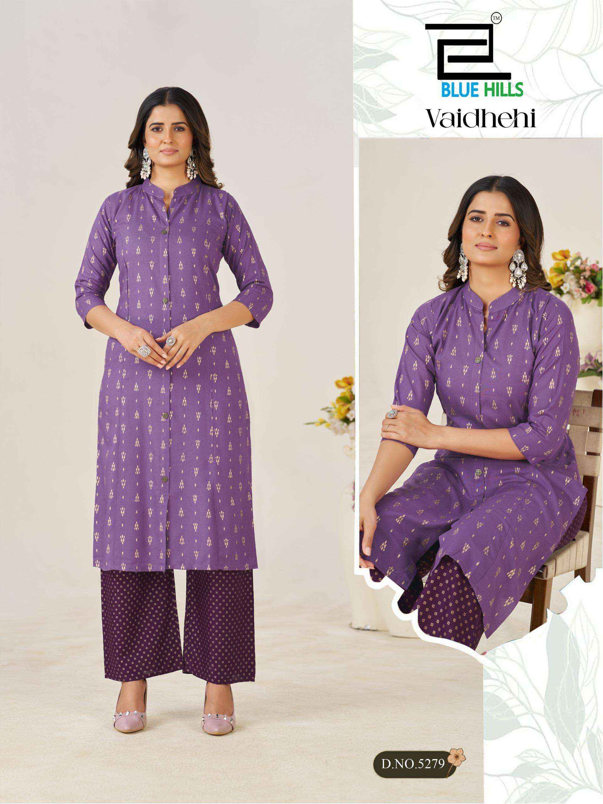 BLUE HILLS VAIDHEHI RAYON FOIL PRINT PRINCESS CUT STYLE KURTI WITH BOTTOM PAIR COLLECTION ( 6 PCS CATALOG )